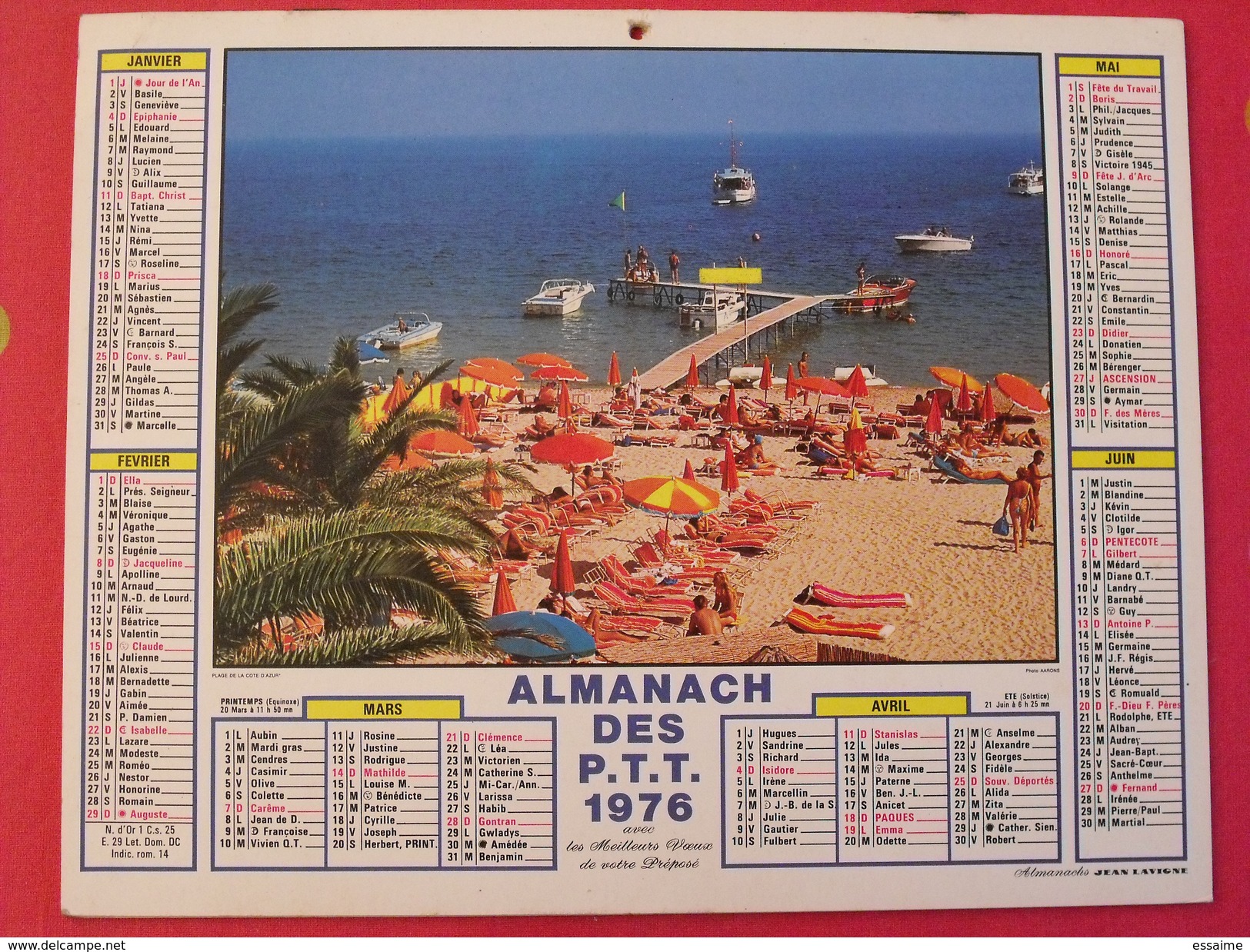 Almanach Des PTT. 1976. Calendrier Poste, Postes Télégraphes. Montagne Plage Côte D'azur - Grand Format : 1971-80