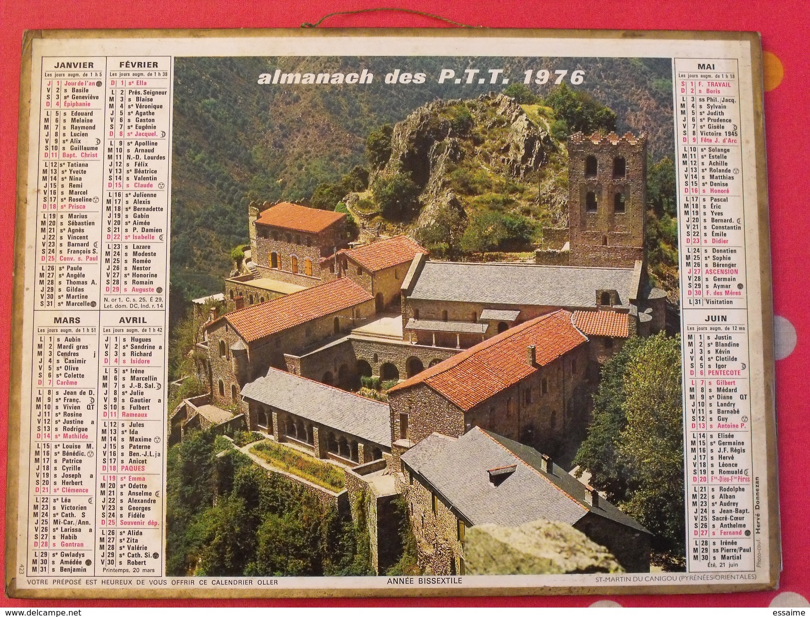 Almanach Des PTT. 1976. Calendrier Poste, Postes Télégraphes. St Martin Du Canigou Vauvert - Grossformat : 1971-80
