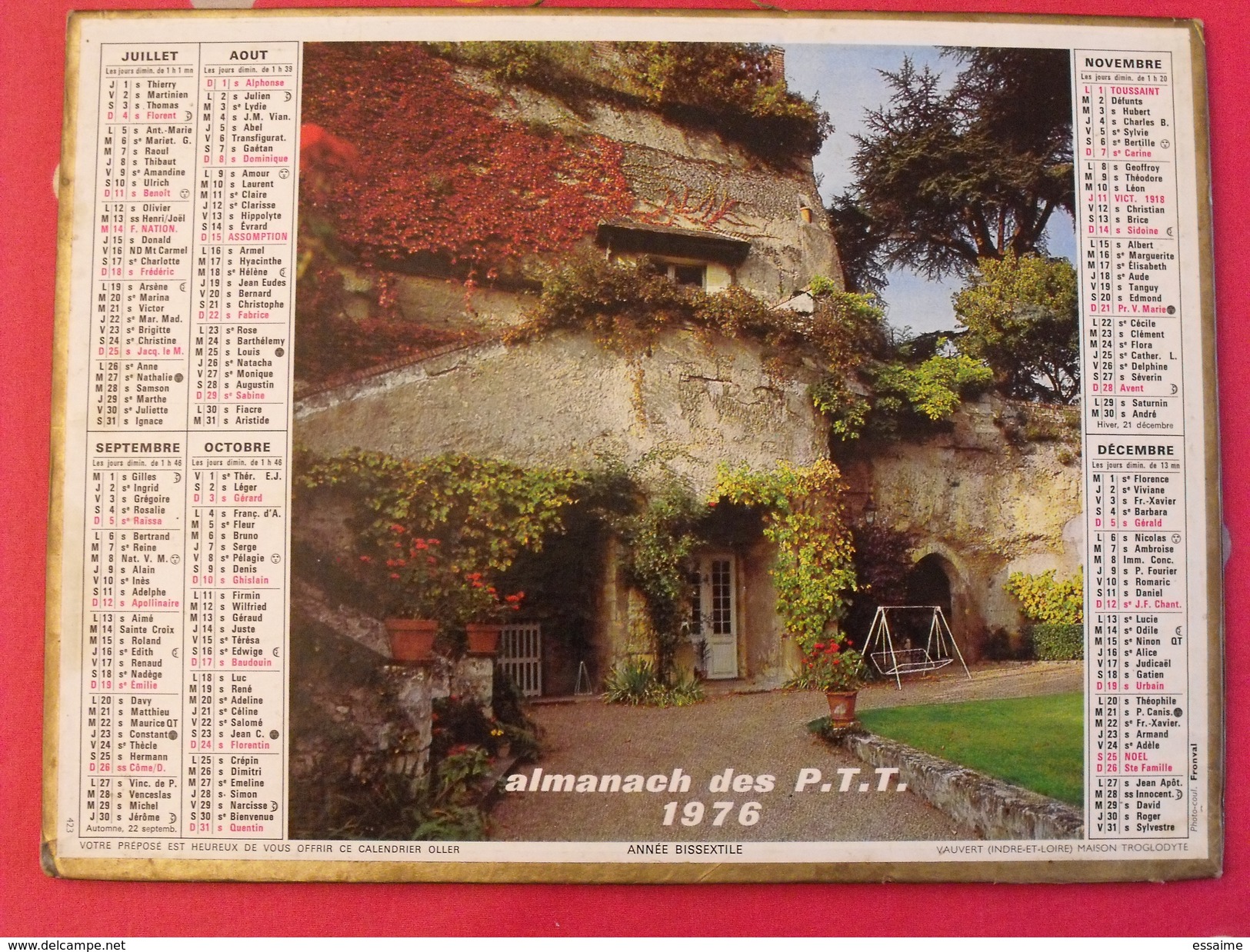 Almanach Des PTT. 1976. Calendrier Poste, Postes Télégraphes. St Martin Du Canigou Vauvert - Big : 1971-80