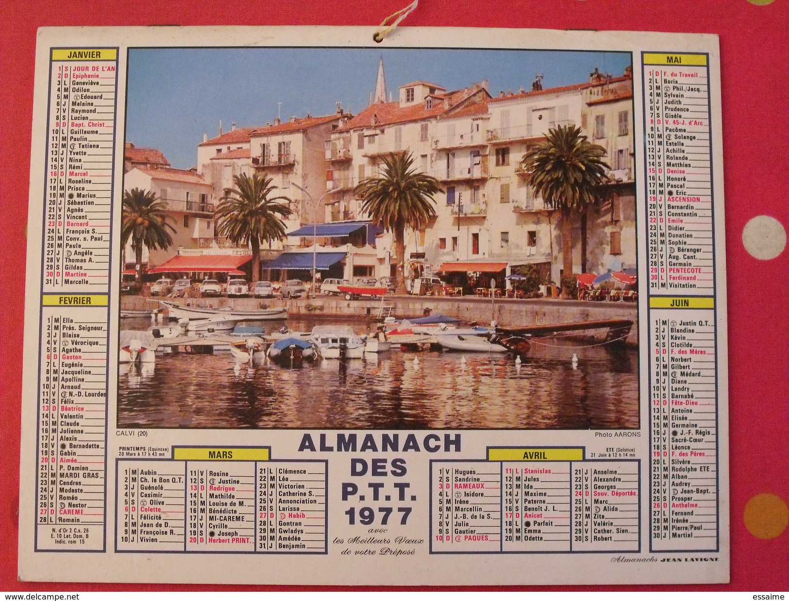 Almanach Des PTT. 1977. Calendrier Poste, Postes Télégraphes. Vallée Dordogne Calvi Corse - Big : 1971-80