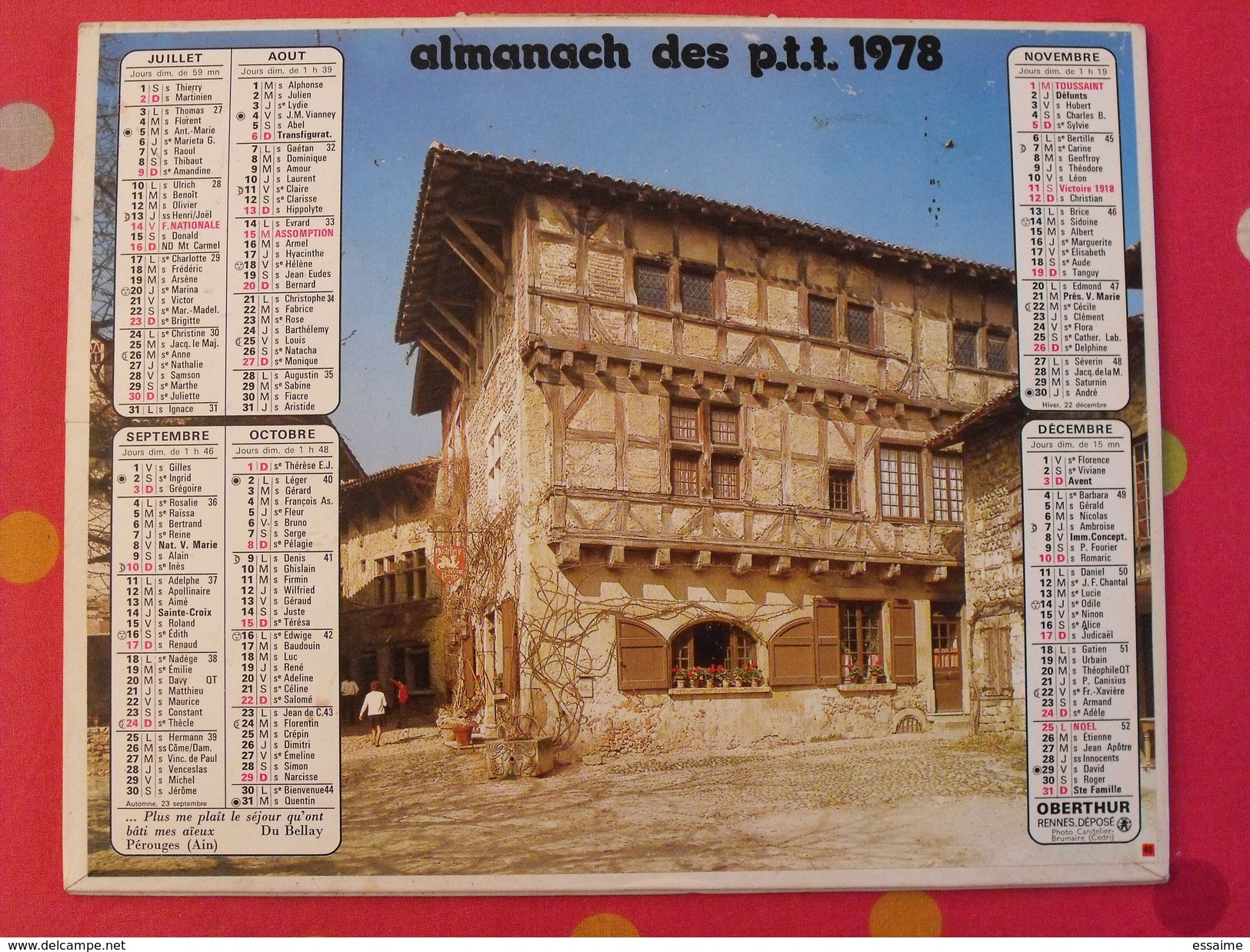 Almanach Des PTT. 1978. Calendrier Poste, Postes Télégraphes. Paysage Maison Ancienne - Tamaño Grande : 1971-80