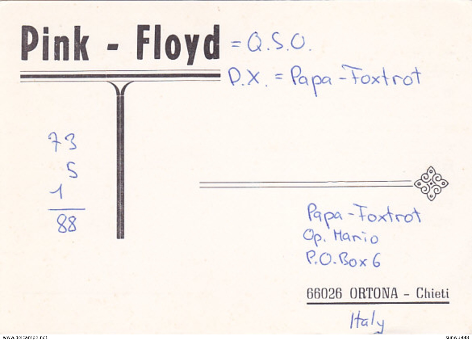 QSL Card Radio Amateur CB Italia Pink Floyd Ortona Chieti - Radio Amateur