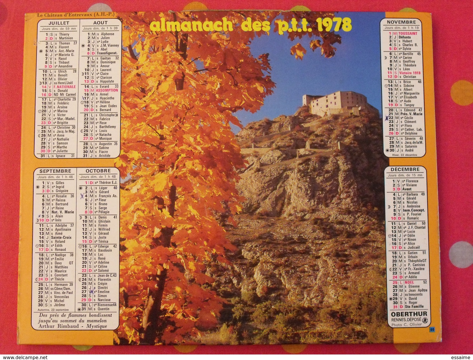 Almanach Des PTT. 1978. Calendrier Poste, Postes Télégraphes. Calanque Château - Grand Format : 1971-80