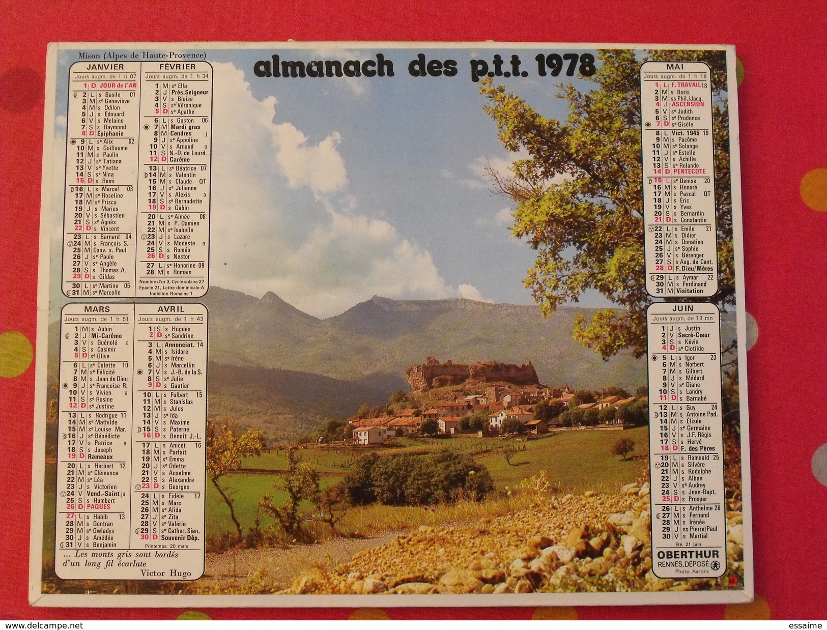 Almanach Des PTT. 1978.  Calendrier Poste, Postes Télégraphes. Mison - Groot Formaat: 1971-80