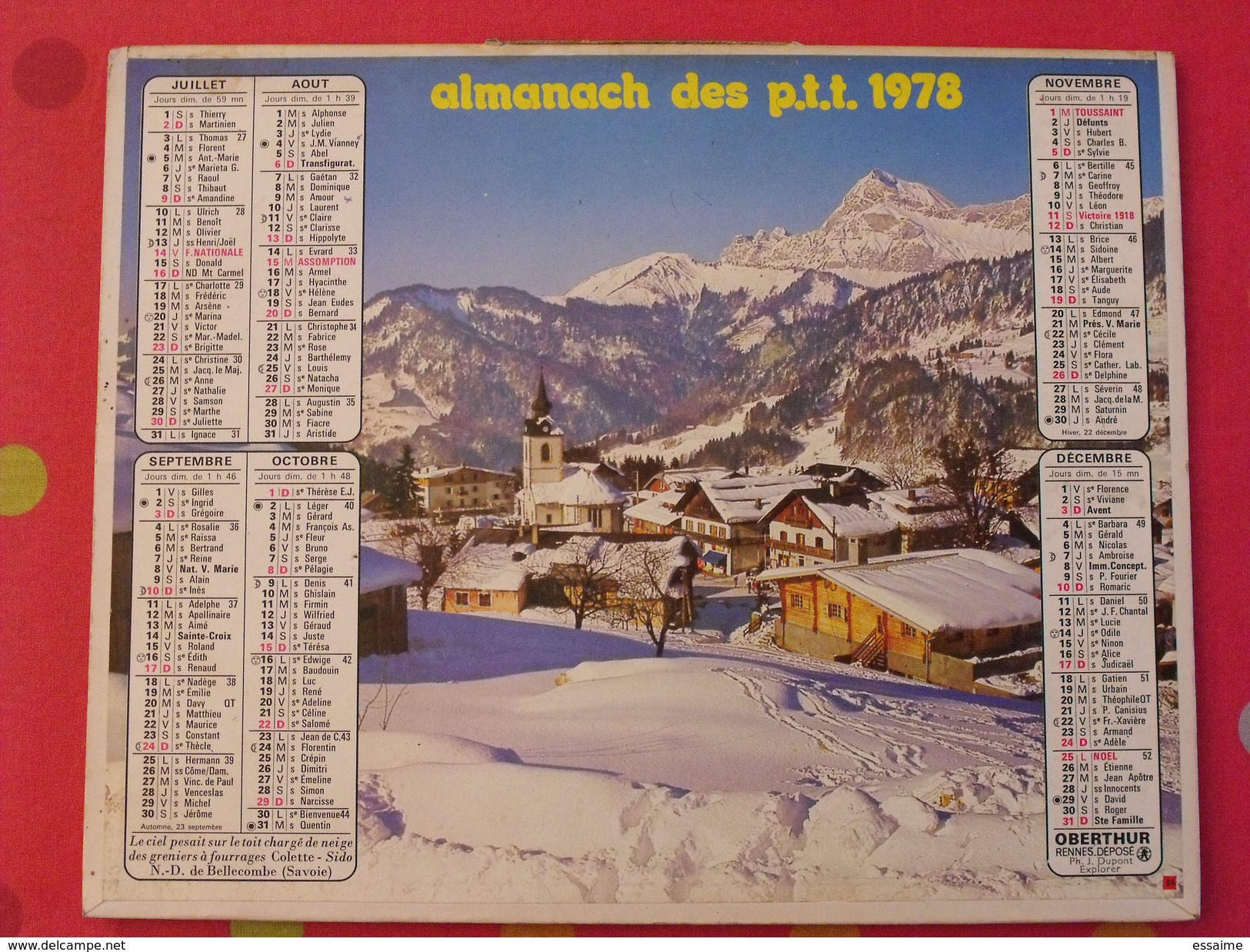 Almanach Des PTT. 1978. Calendrier Poste, Postes Télégraphes. Montagne Neige - Tamaño Grande : 1971-80