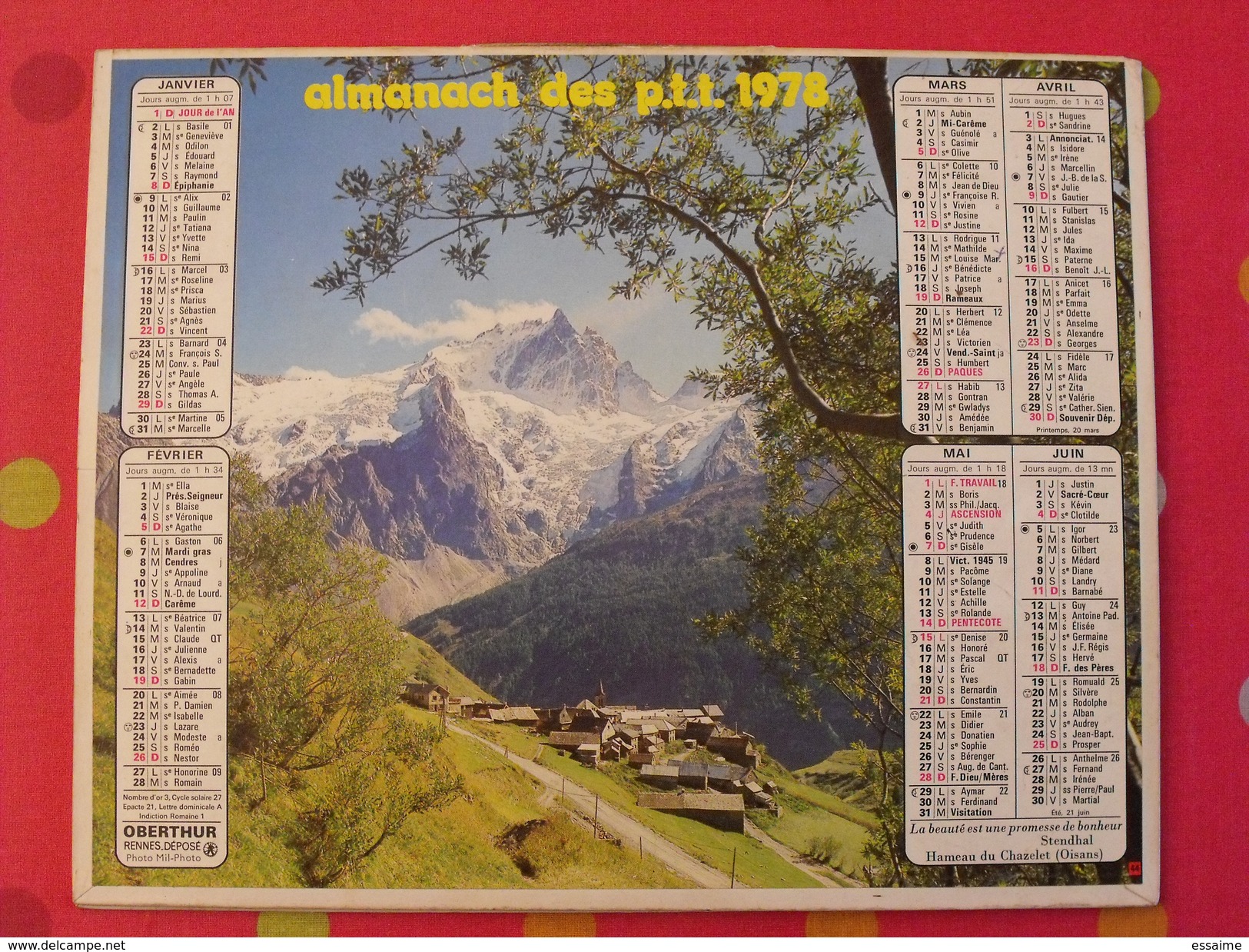 Almanach Des PTT. 1978. Calendrier Poste, Postes Télégraphes. Montagne Neige - Grossformat : 1971-80