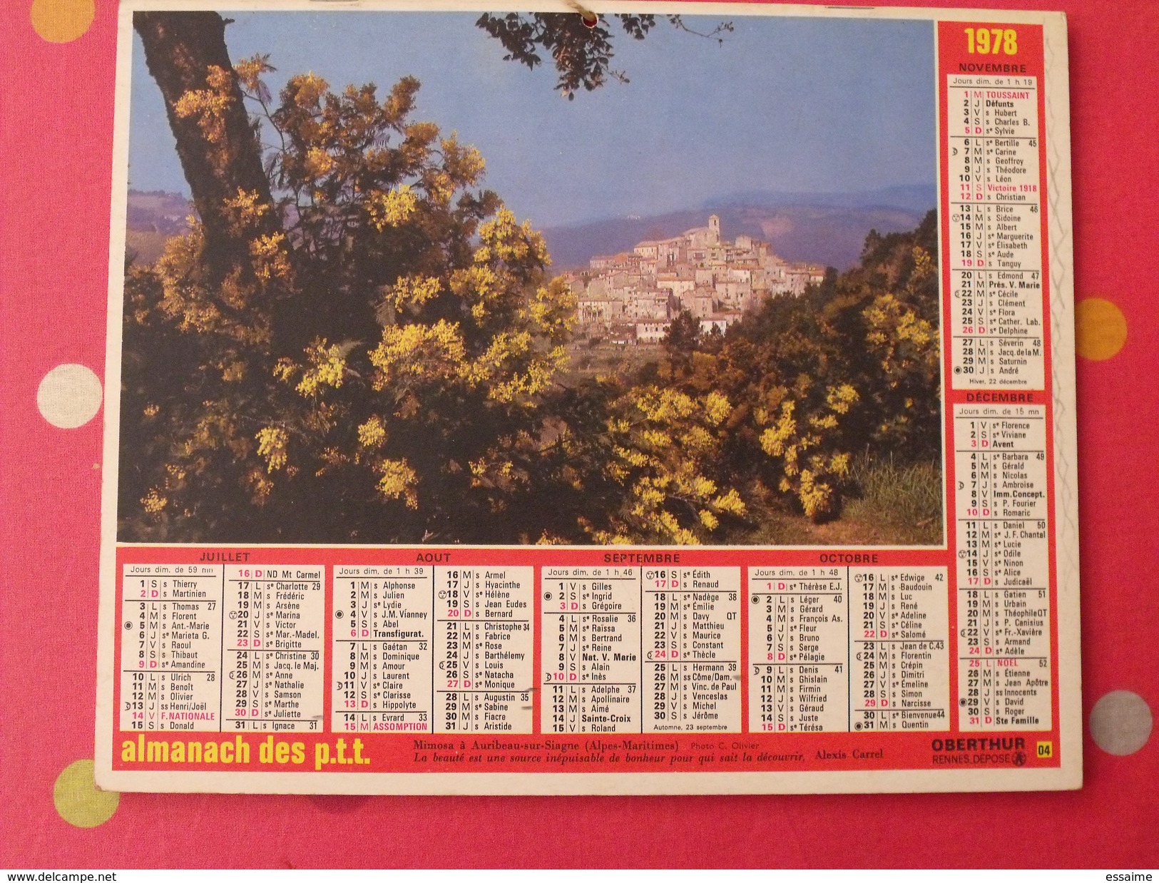 Almanach Des PTT. 1978. Endrier Poste, Postes Télégraphes. Auribeau Sur Siagne. Bréhat - Tamaño Grande : 1971-80