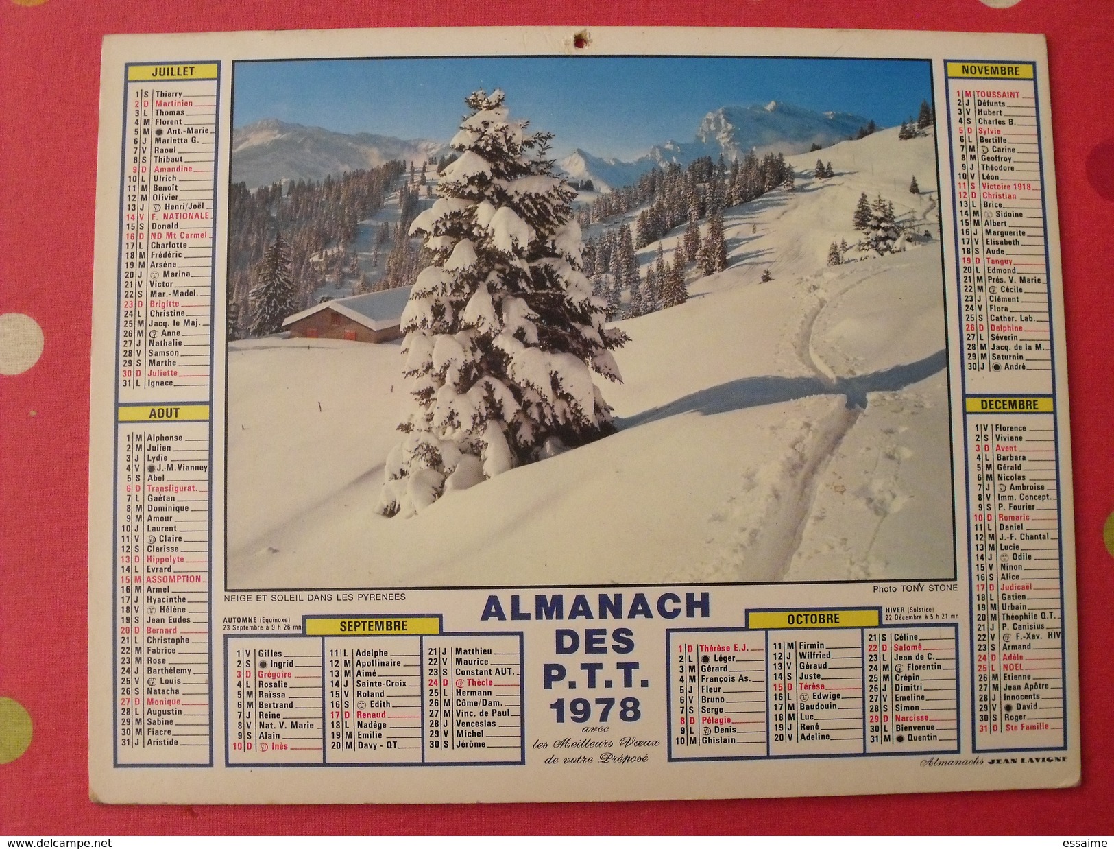 Almanach Des PTT. 1978.  Calendrier Poste, Postes Télégraphes. Guadeloupe Pyrénées Neige - Groot Formaat: 1971-80