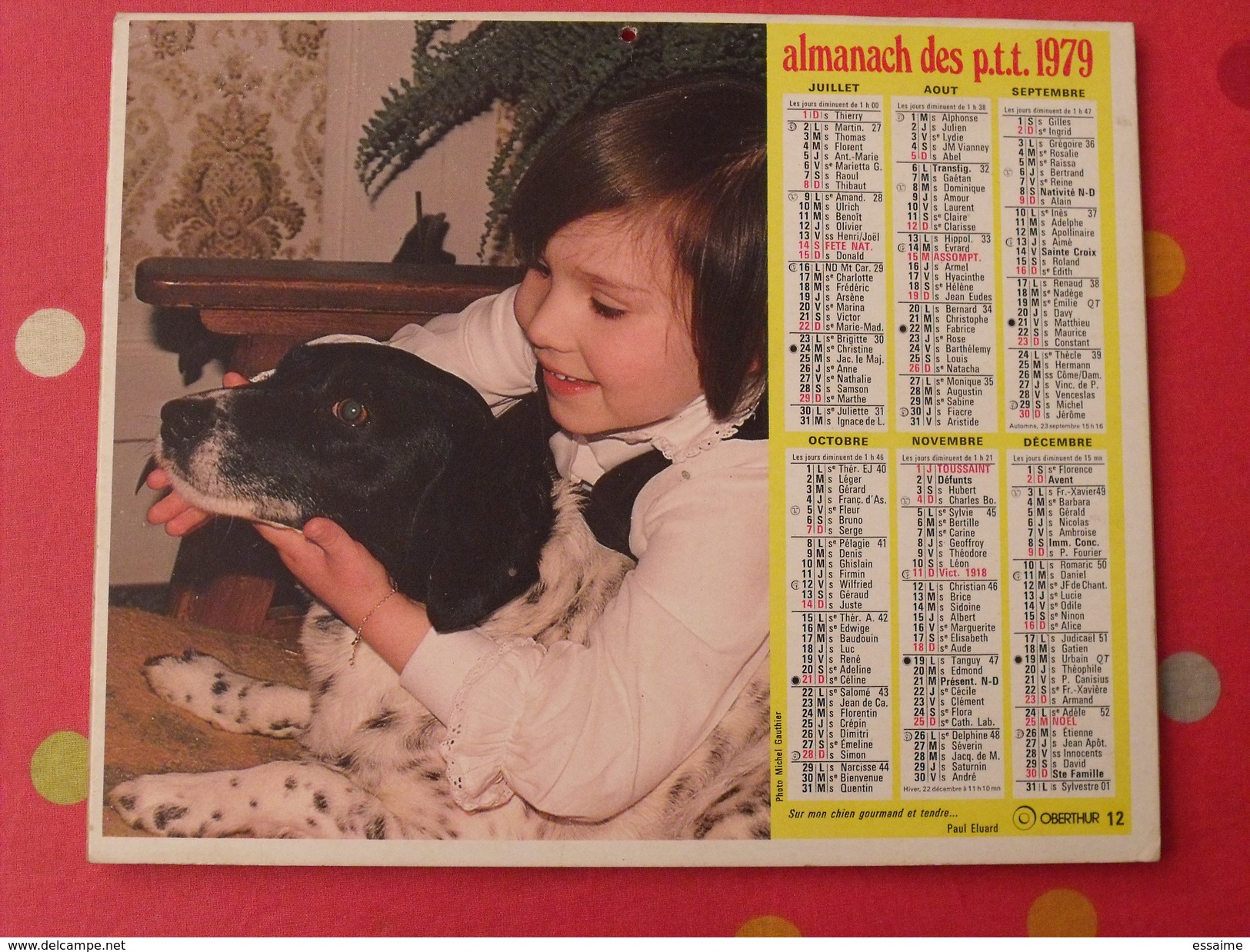 Almanach Des PTT. 1979. Calendrier Poste, Postes Télégraphes. Fillette Chien Chat - Groot Formaat: 1971-80