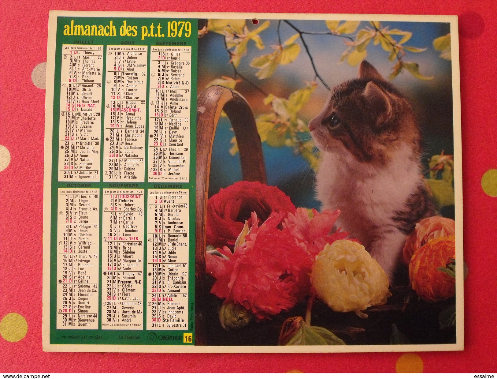 Almanach Des PTT. 1979. Calendrier Poste, Postes Télégraphes. Chien Fillette Chat - Big : 1971-80