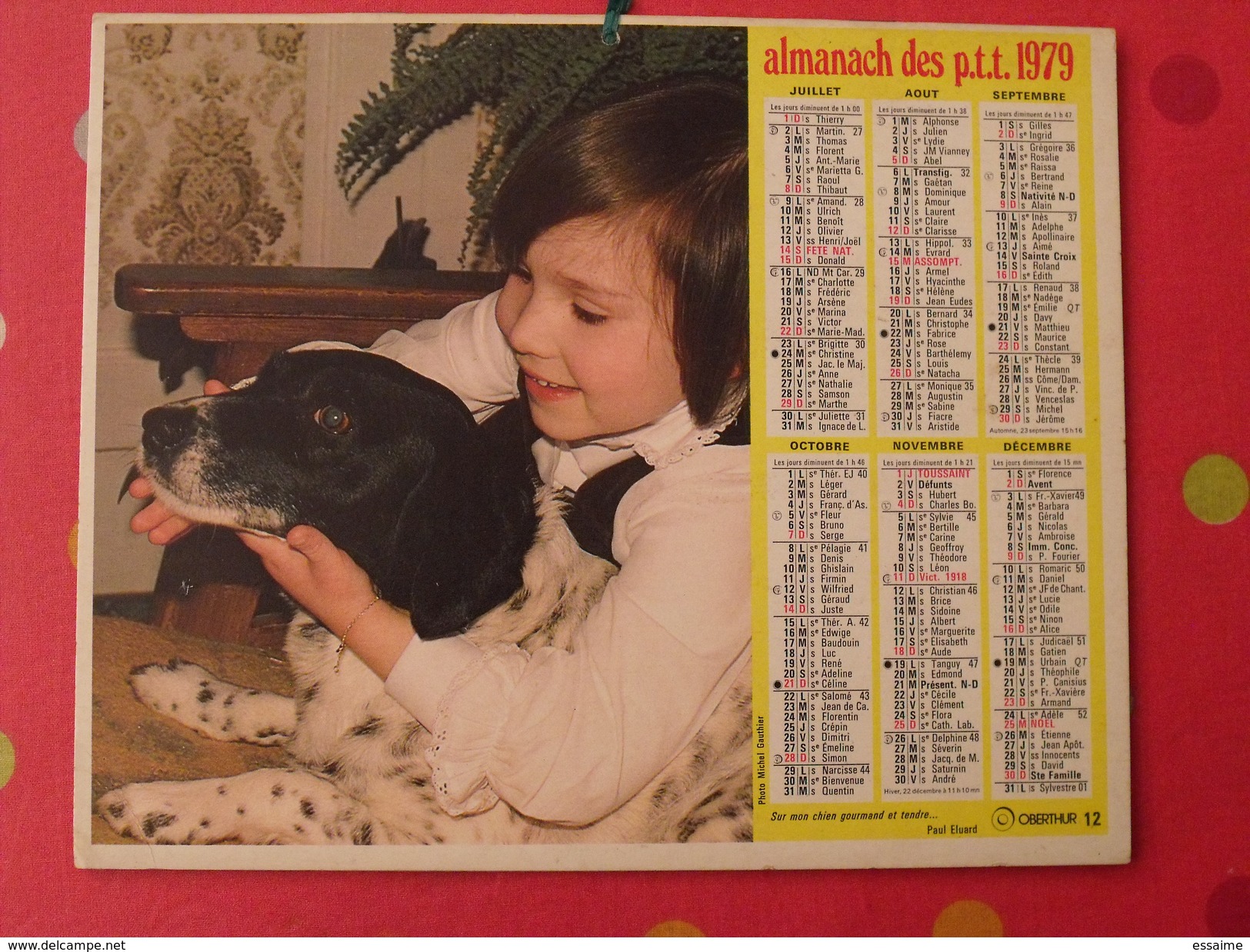 Almanach Des PTT. 1979. Calendrier Poste, Postes Télégraphes. Chien Chat Fillette - Grand Format : 1971-80