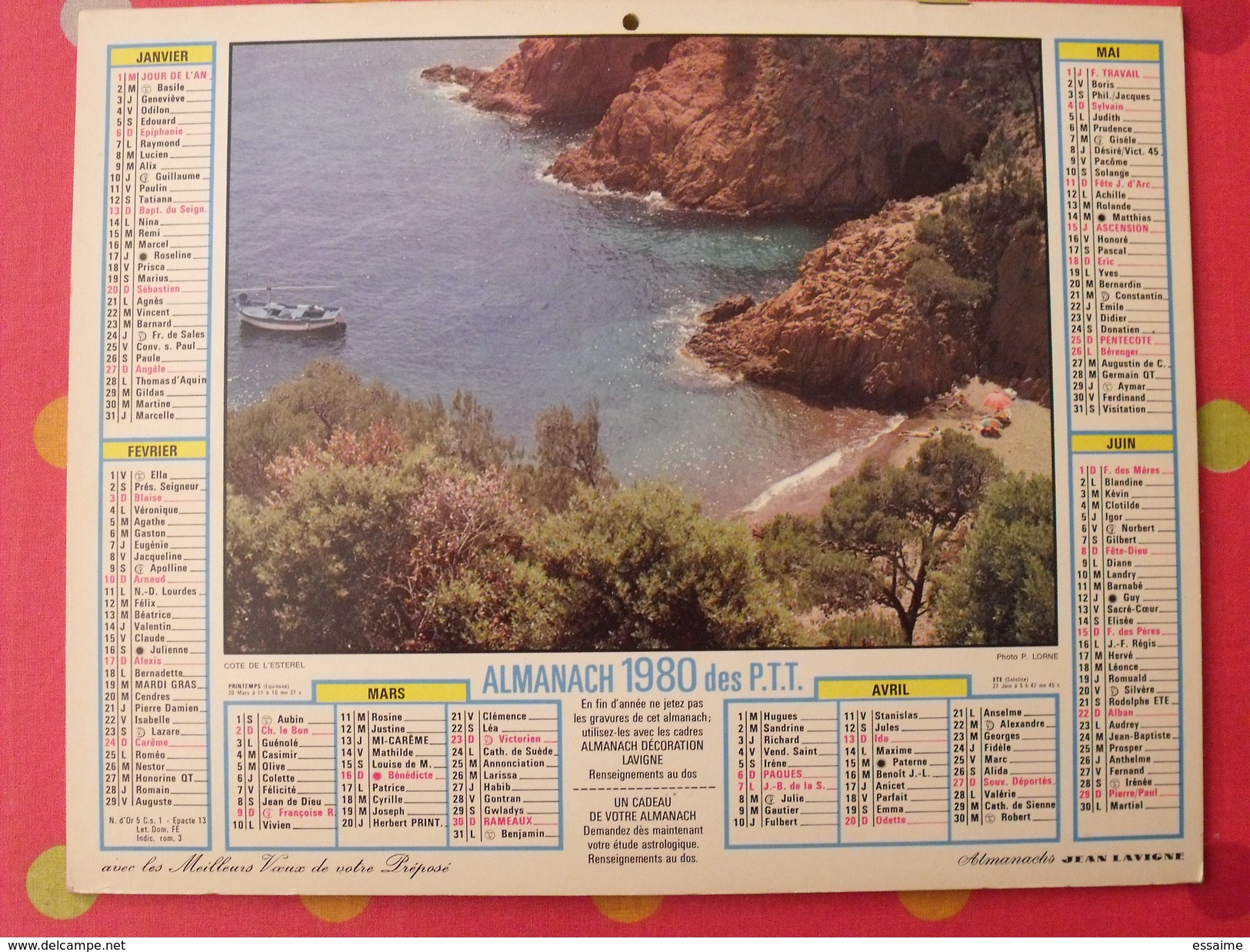 Almanach Des PTT. 1980. Calendrier Poste, Postes Télégraphes. Chalet Savoie Côte De L'esterel - Tamaño Grande : 1971-80