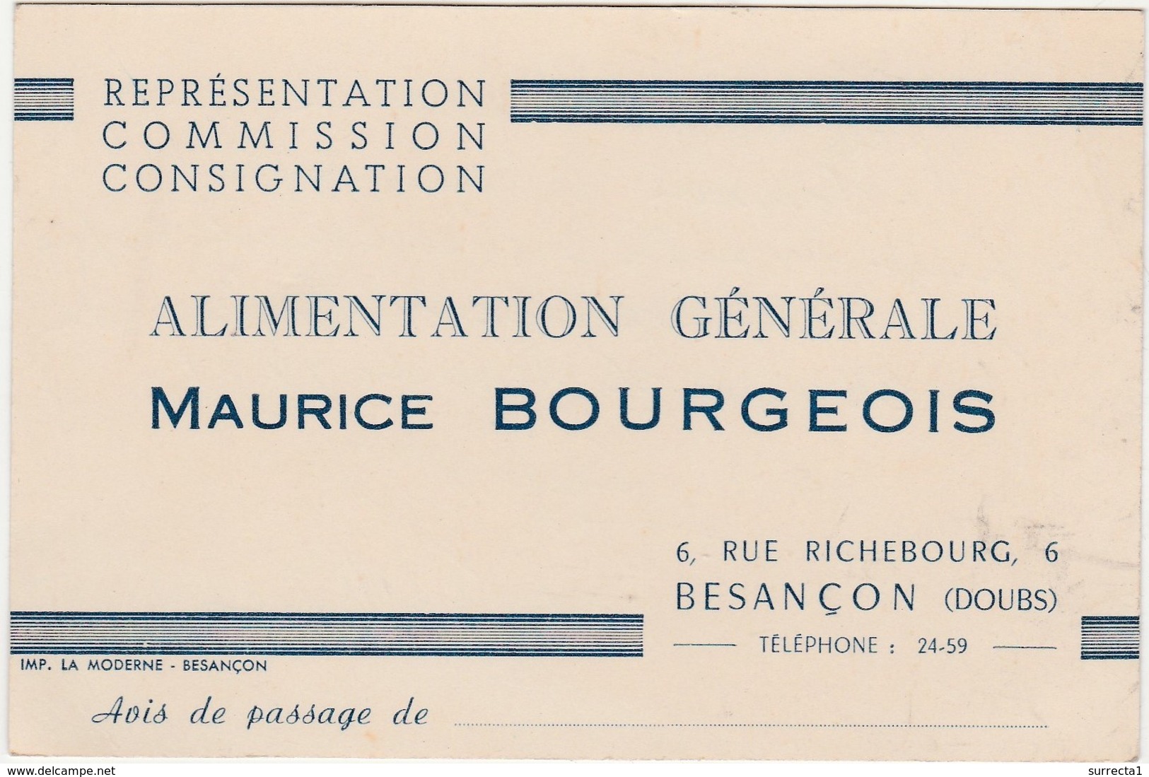 Carte Commerciale Maurice BOURGEOIS Besançon Doubs / Alimentation/ Café Mexicain Poitiers - Autres & Non Classés