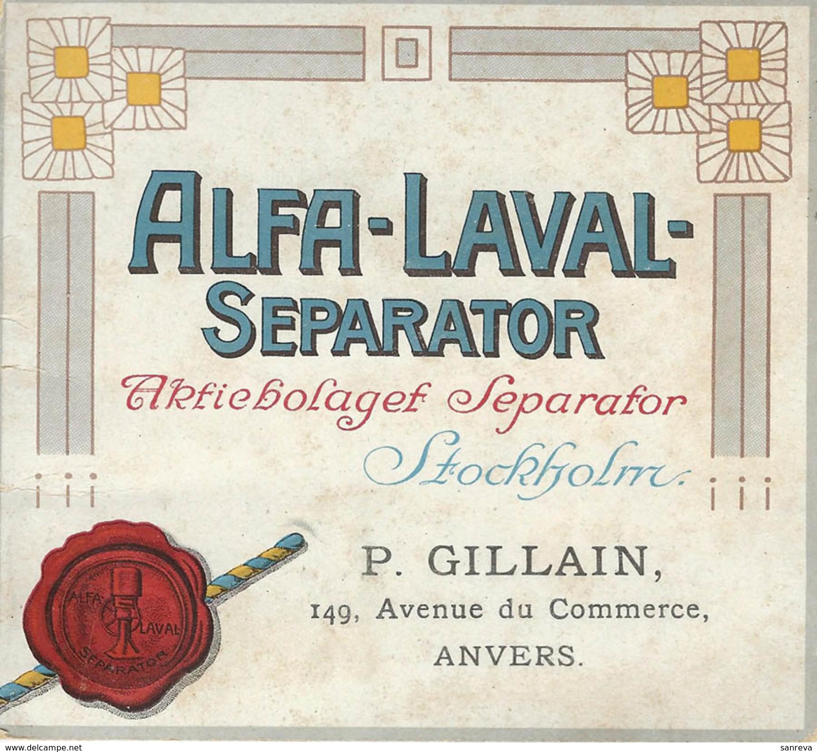 Publicité Ecrèmeuses Alfa Laval P. Gillain, Anvers (Agriculture) - Advertising