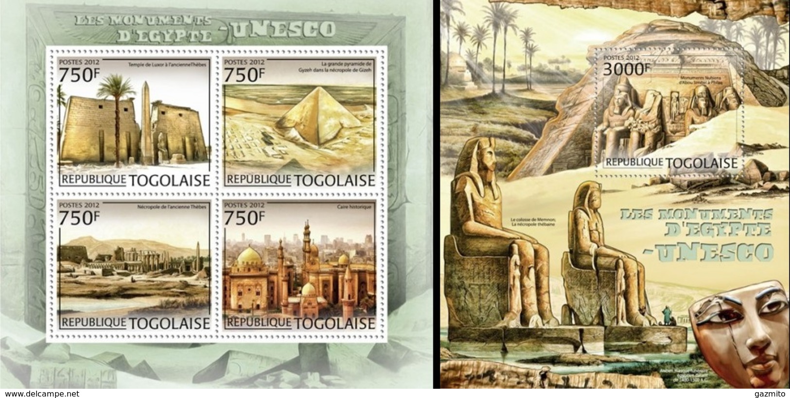 Togo 2012, UNESCO, Ancien Egypt, 4val In BF +BF - Egyptologie