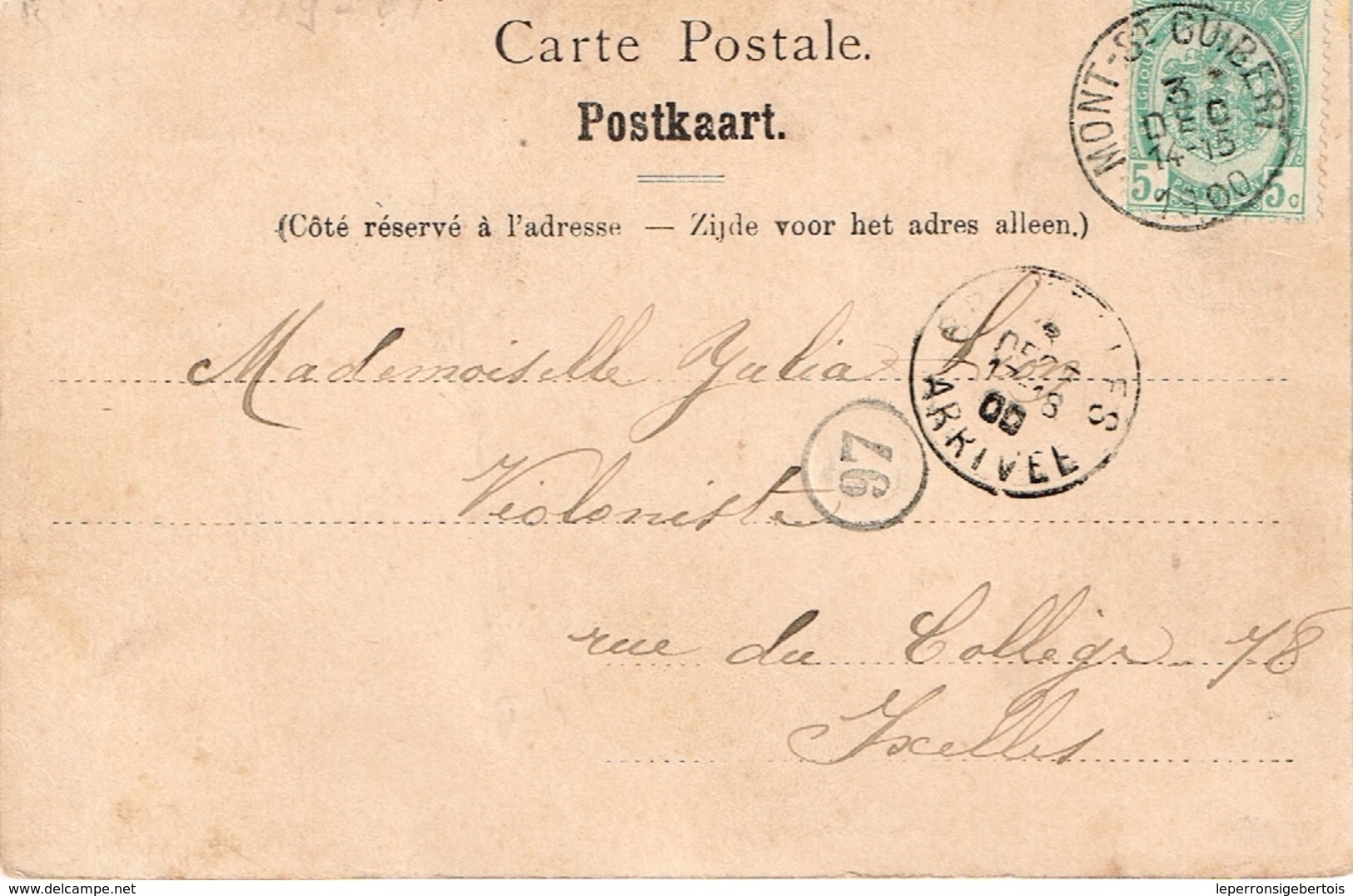 Mont-Saint- Guibert Ixelles Carte Postale Timbre 56 - 1893-1907 Armoiries