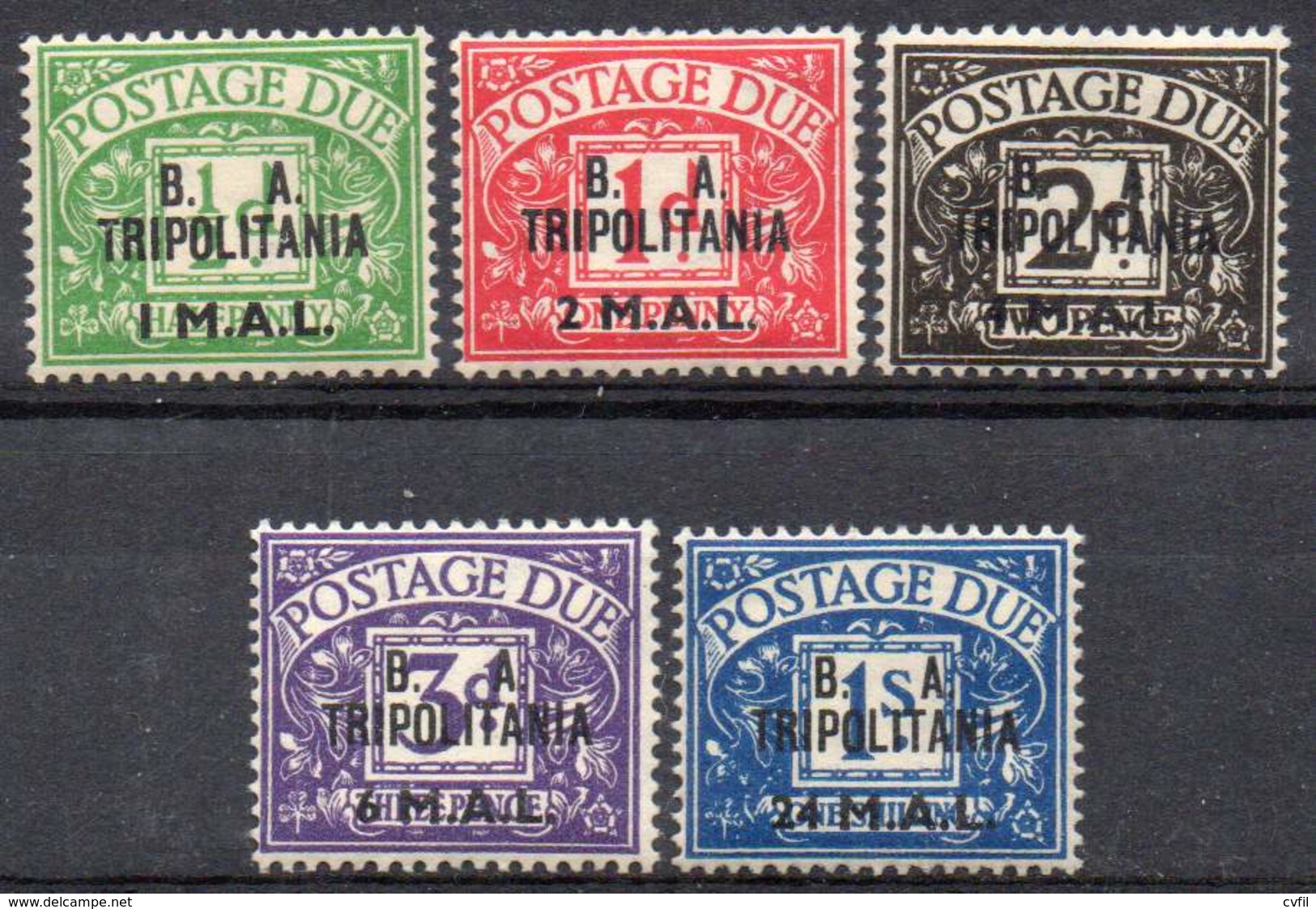 B.A. TRIPOLITANIA 1950. Second Set Of Postage Due Overprinted (5) - Tripolitania