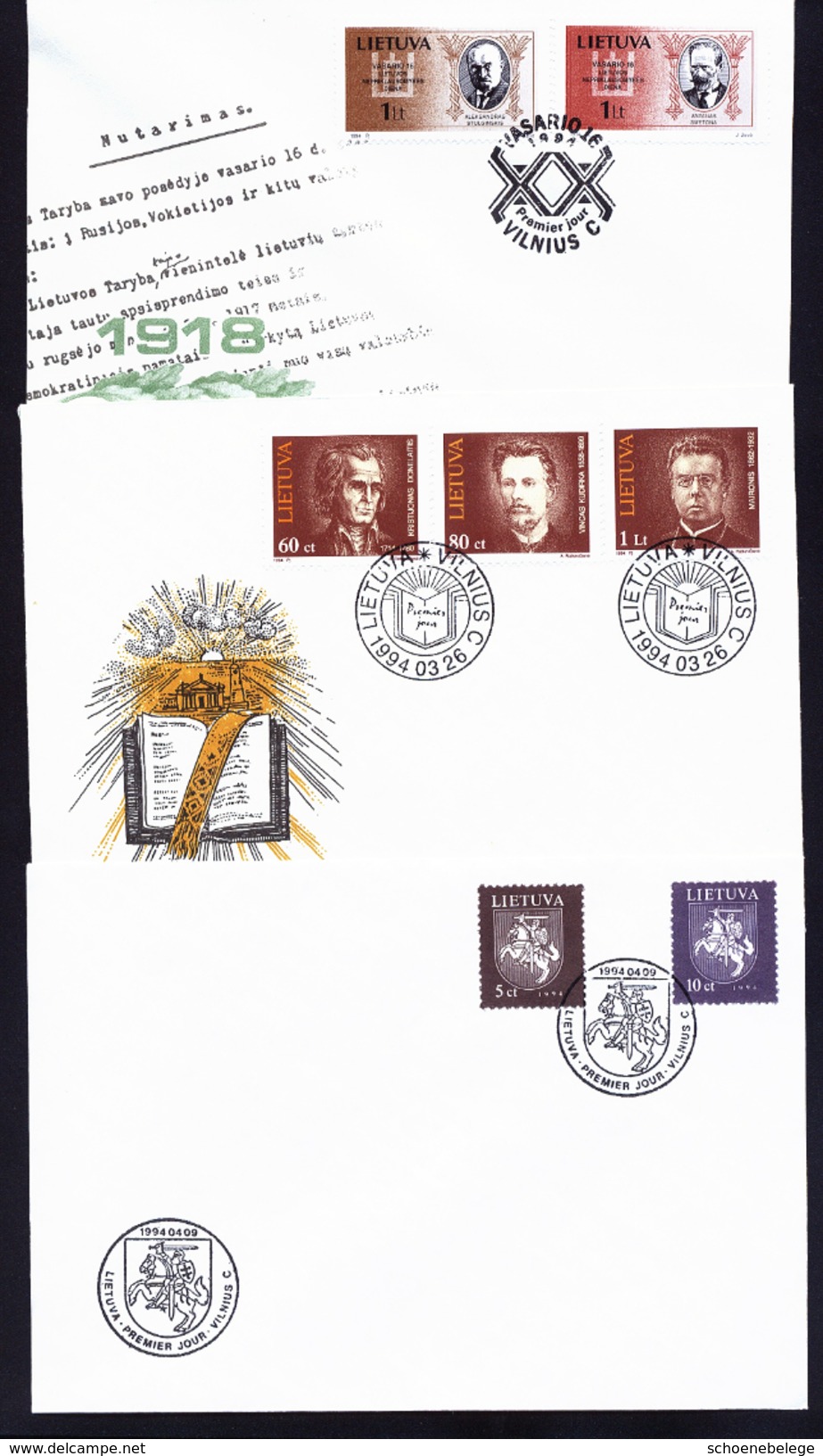 A4396) Litauen 6 Verschiedene FDC 1994 Dabei Block 4 - Litauen