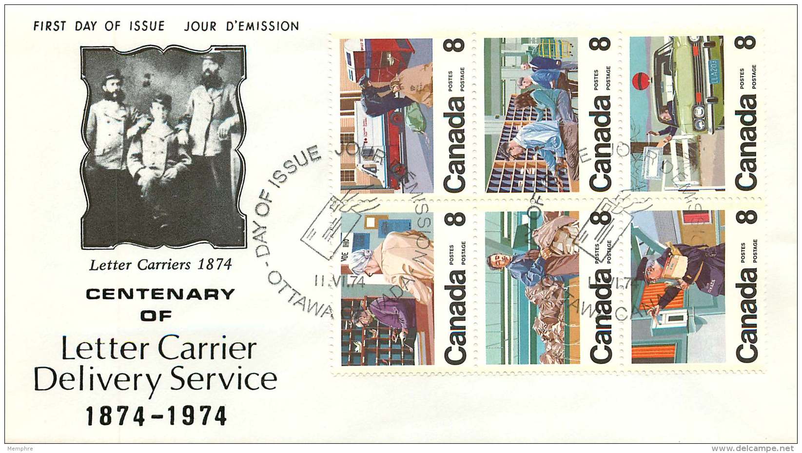 1974  Letter Carrier Service  Se-tenant Block Of 6  Sc 634-9 - 1971-1980
