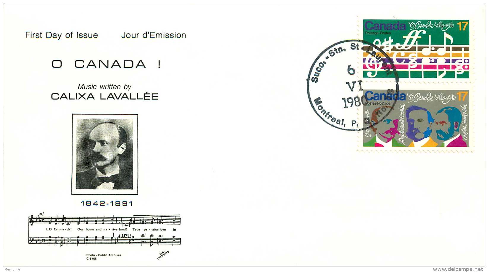 1980  O Canada Centenary  Sc 857-8 Se-tenant - NR Covers Cachet - 1971-1980