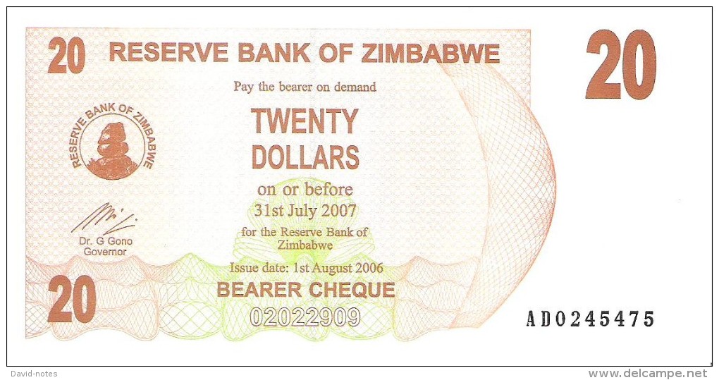 Zimbabwe - Pick 40 - 20 Dollars 2006 - Unc - Zimbabwe
