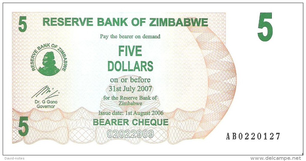 Zimbabwe - Pick 38 - 5 Dollars 2006 - Unc - Zimbabwe