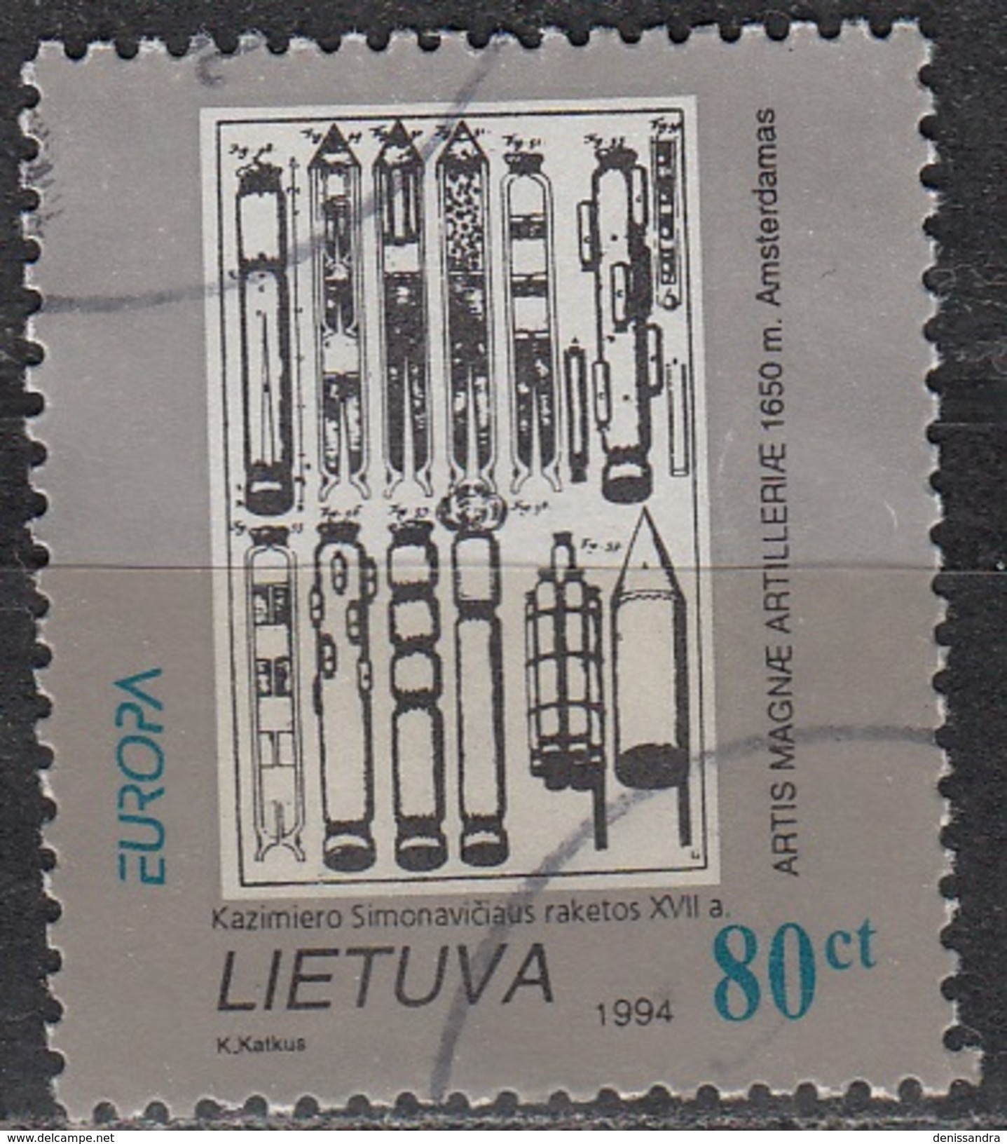 Lietuva 1994 Michel 555 O Cote (2013) 2.00 Euro Europa CEPT Kazimieras Simonavicius Construction De Fusées Cachet Rond - Lituanie