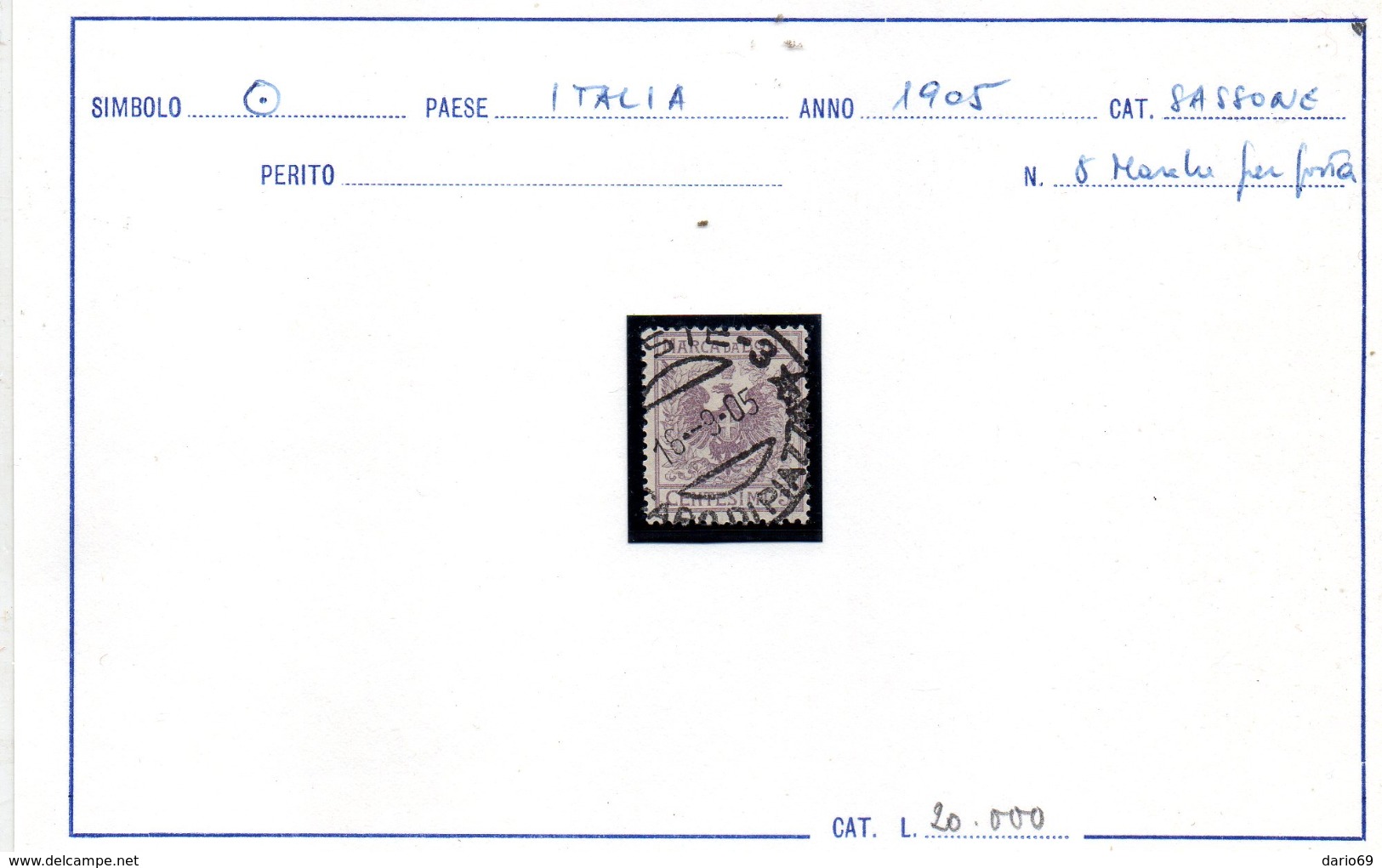 1905 MARCA DA BOLLO USATA PER POSTA - Revenue Stamps