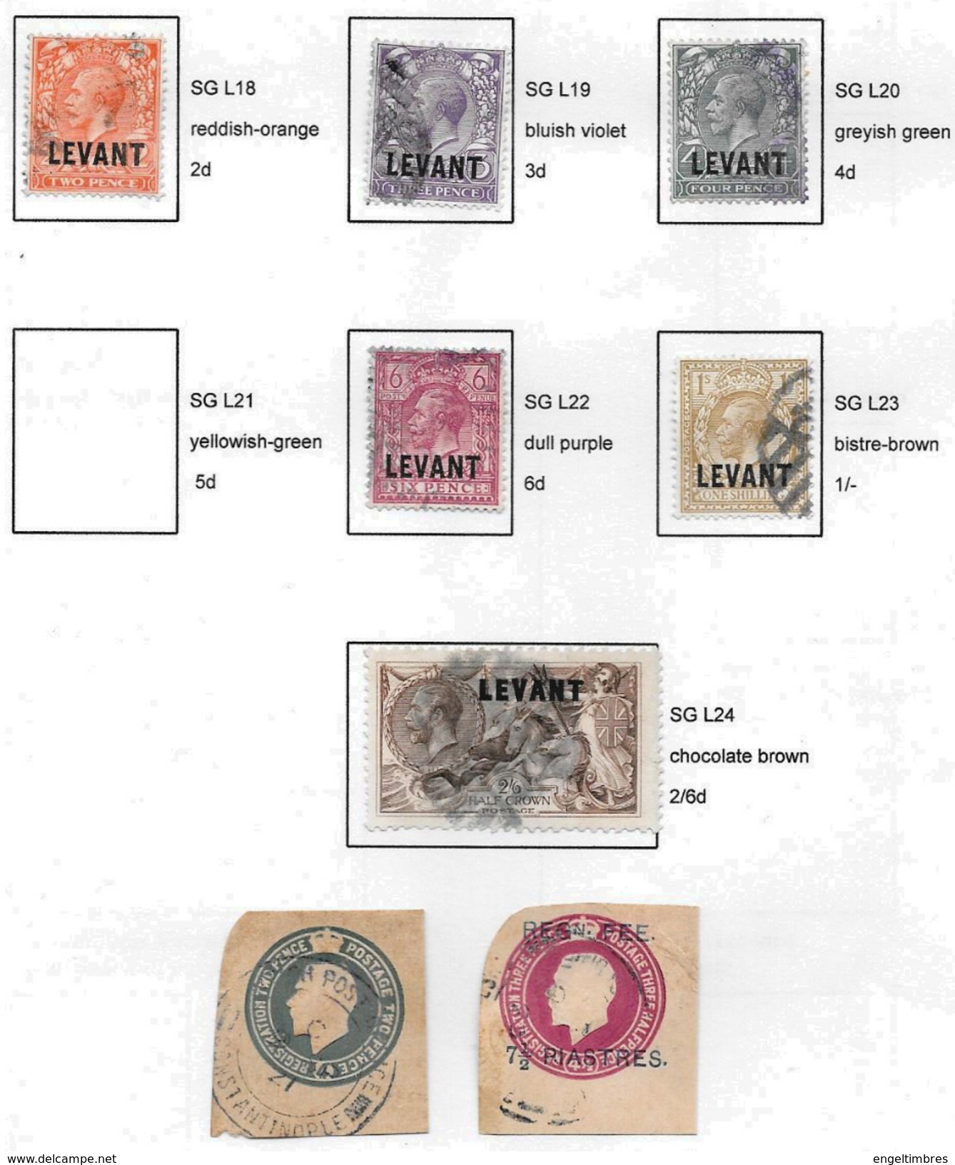 British LEVANT - 1921  George 5th  Overprinted  "LEVANT" SG L18 - L20 And L22 - L24  (6 Stamps) + Extras - USED - British Levant