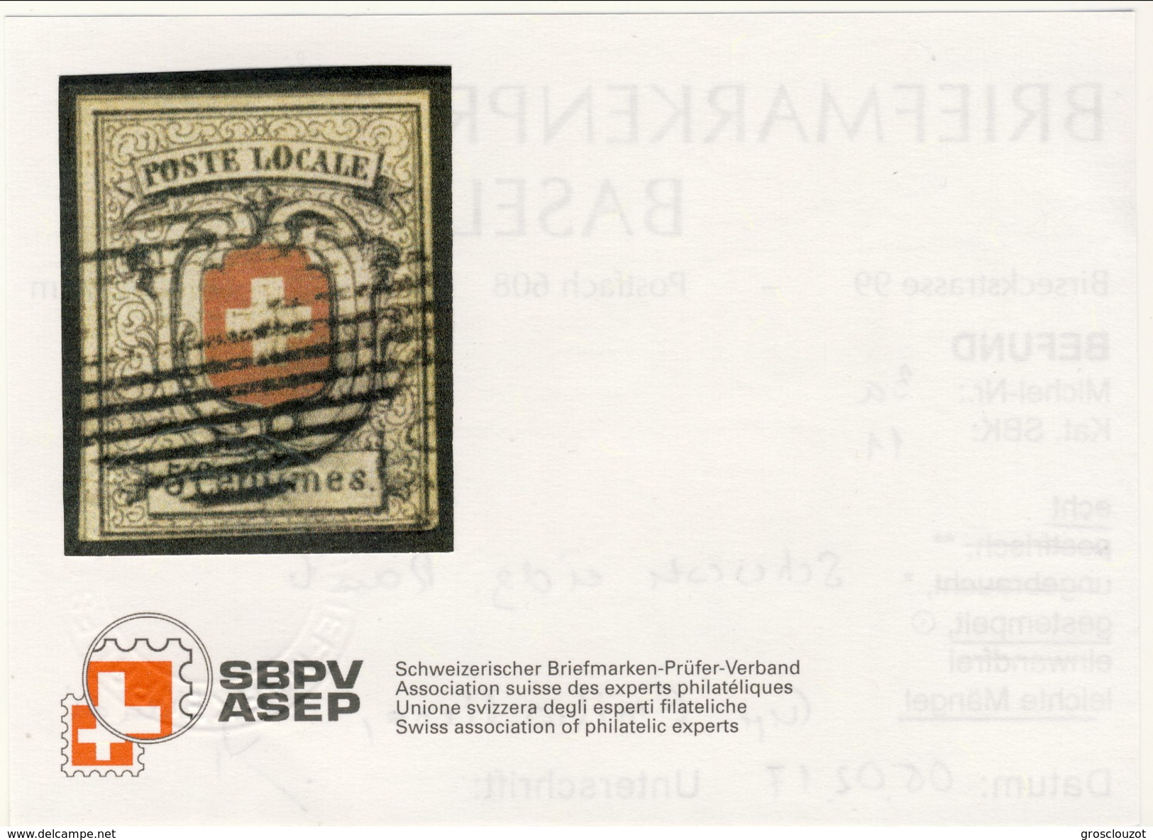Svizzera 1851 Poste Cantonali Neuchatel N. 7 C. 5 Nero E Rosso Usato LUX Cat &euro; 5000 (E. Diena, Raybaudi) ATTEST-PER - 1843-1852 Poste Federali E Cantonali