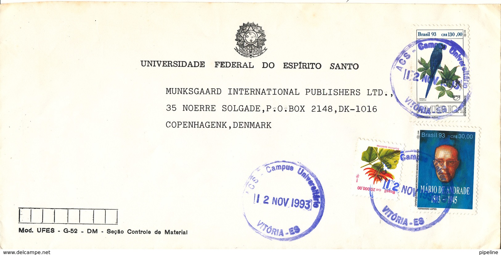 Brazil Cover Sent To Denmark 12-11-1993 - Covers & Documents