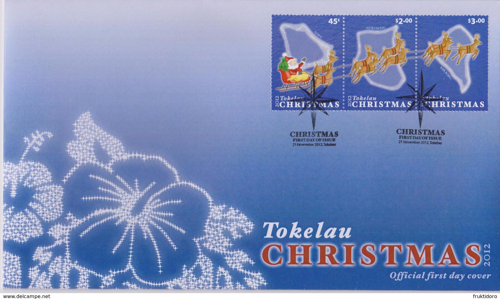 Tokelau FDC Mi 432-434 Christmas - Santa Claus Sled - Reindeer - 2013 - Tokelau