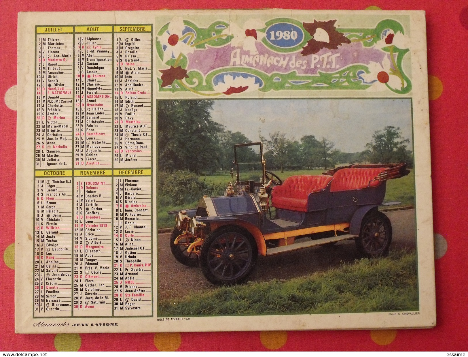 Almanach Des PTT. 1980. Calendrier Poste, Postes Télégraphes. Voiture Ancienne Bouquet De Fleurs - Grand Format : 1971-80