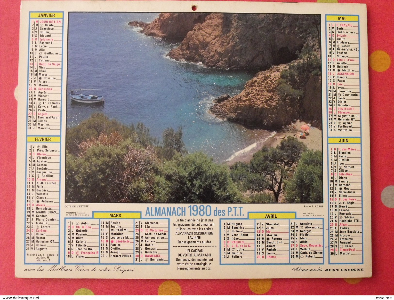 Almanach Des PTT. 1980.  Calendrier Poste, Postes Télégraphes. Plage Côte De L'esterel Haute-savoie Chalet - Tamaño Grande : 1971-80