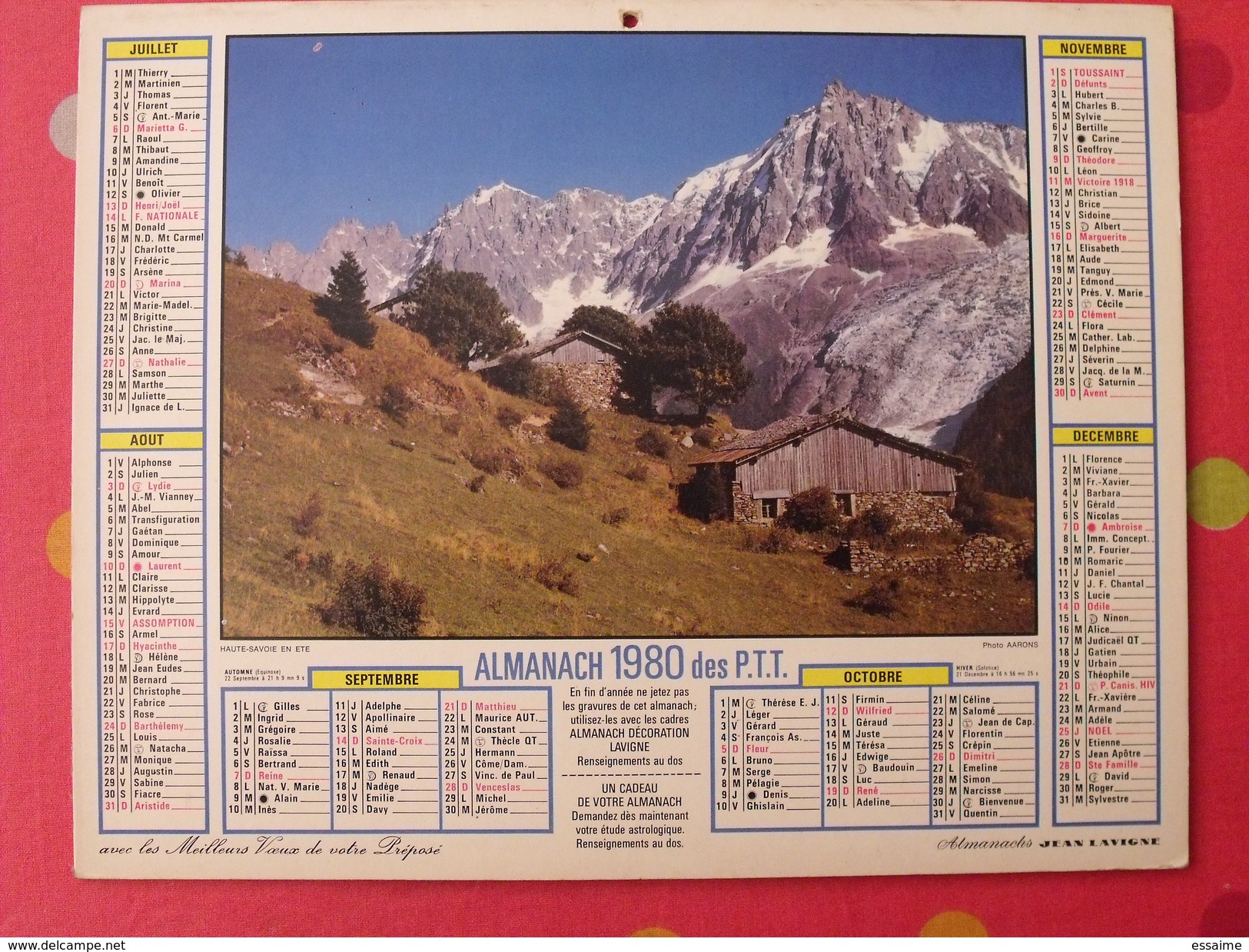 Almanach Des PTT. 1980.  Calendrier Poste, Postes Télégraphes. Plage Côte De L'esterel Haute-savoie Chalet - Tamaño Grande : 1971-80