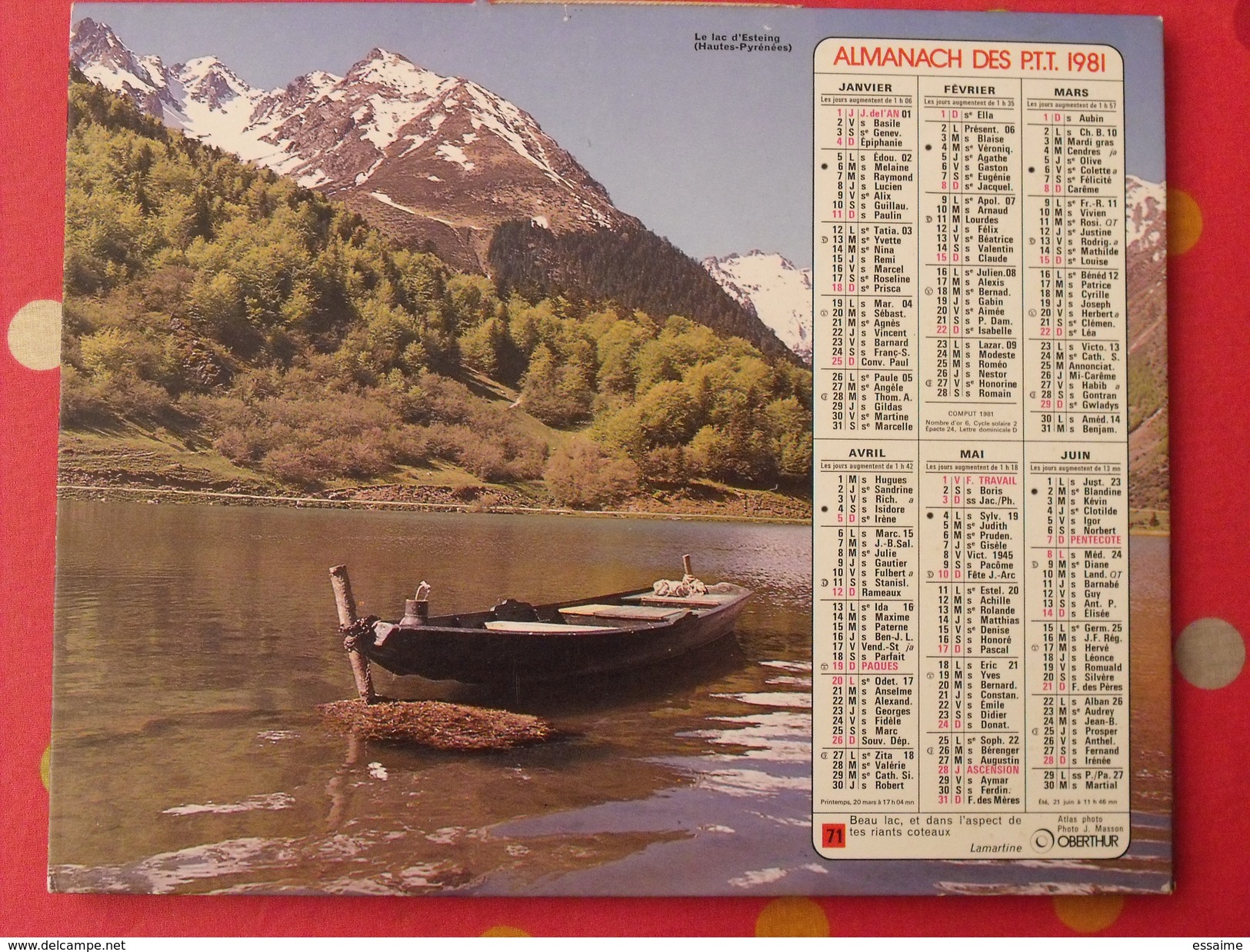 Almanach Des PTT. 1981. Calendrier Poste, Postes Télégraphes. Lac D'esteing Château De Vizille - Grand Format : 1971-80
