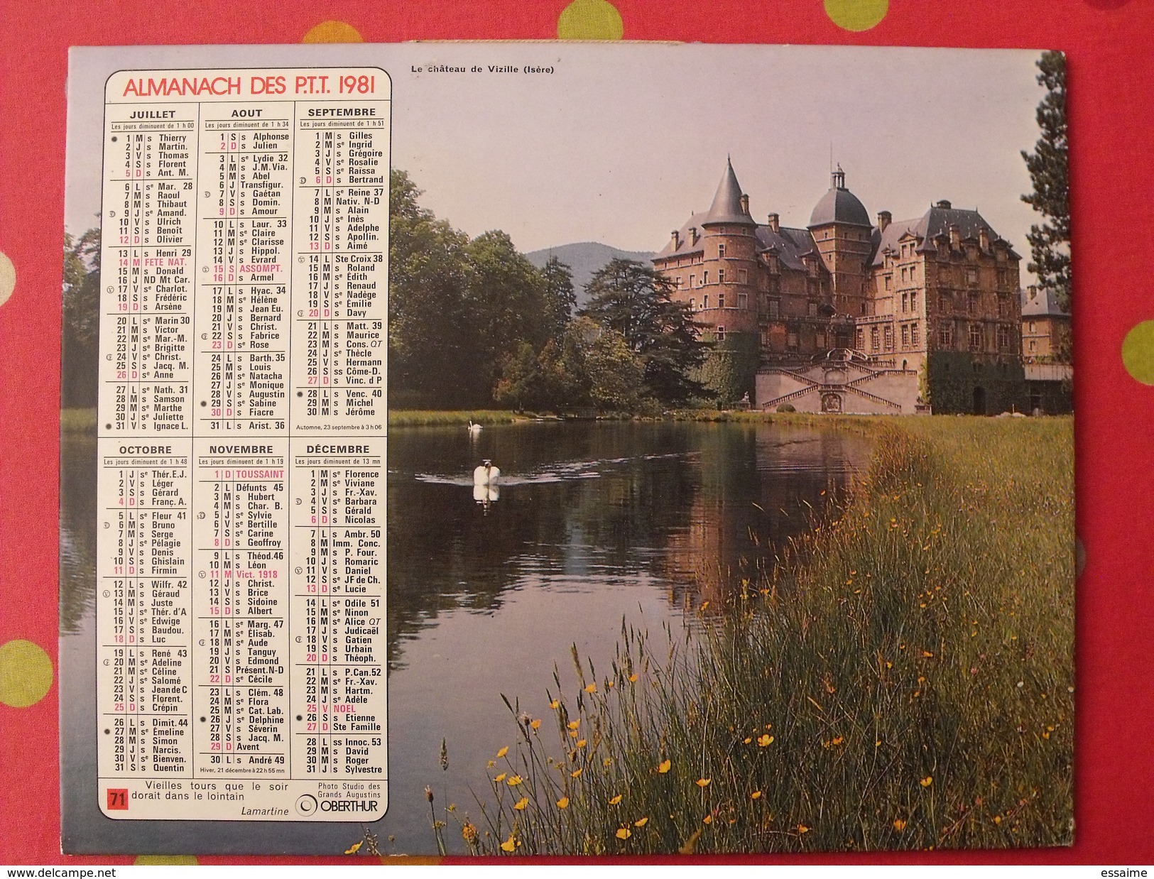 Almanach Des PTT. 1981. Calendrier Poste, Postes Télégraphes. Lac D'esteing Château De Vizille - Formato Grande : 1971-80