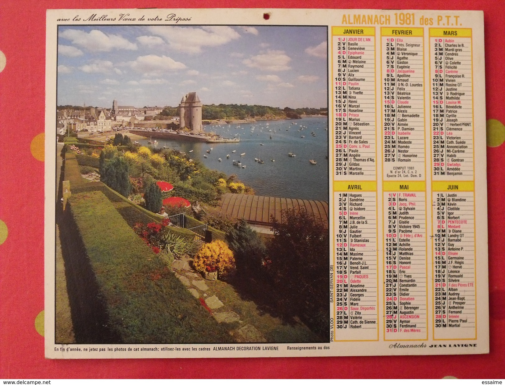 Almanach Des PTT. 1981. Mayenne Laval. Calendrier Poste, Postes Télégraphes. Saint Servan Alpes - Grand Format : 1971-80