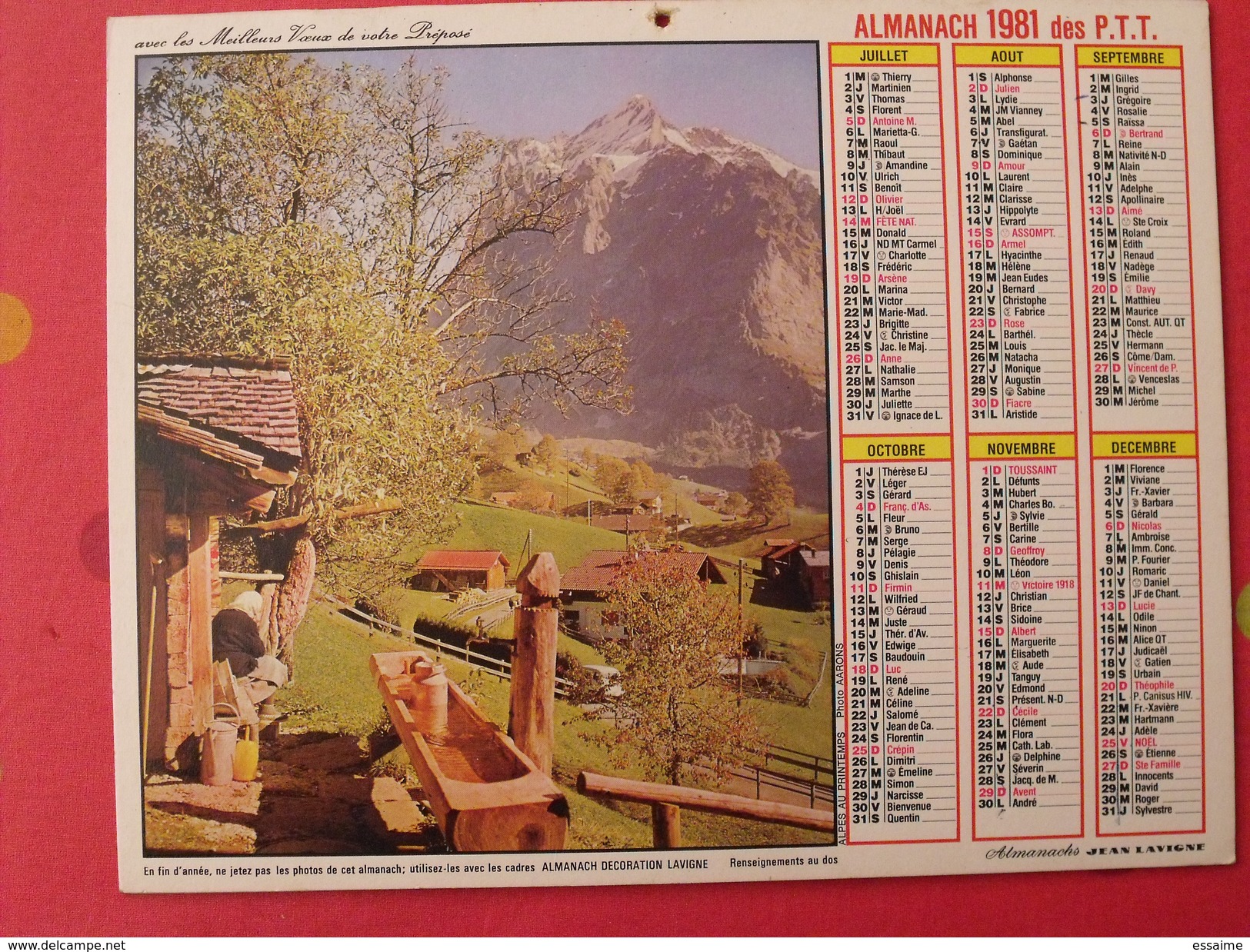 Almanach Des PTT. 1981. Mayenne Laval. Calendrier Poste, Postes Télégraphes. Saint Servan Alpes - Grand Format : 1971-80