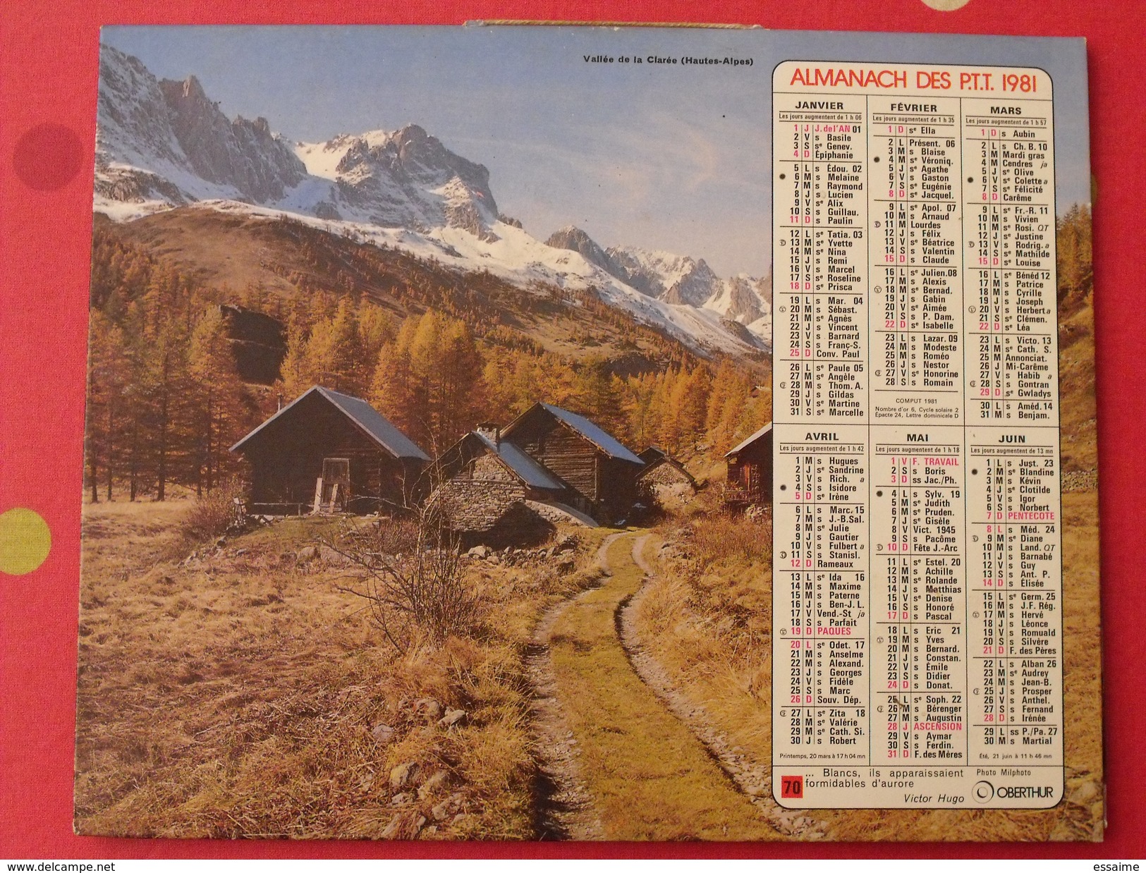 Almanach Des PTT. 1981. Mayenne Laval. Calendrier Poste, Postes Télégraphes. Meije Vallée De La Clarée - Grand Format : 1971-80