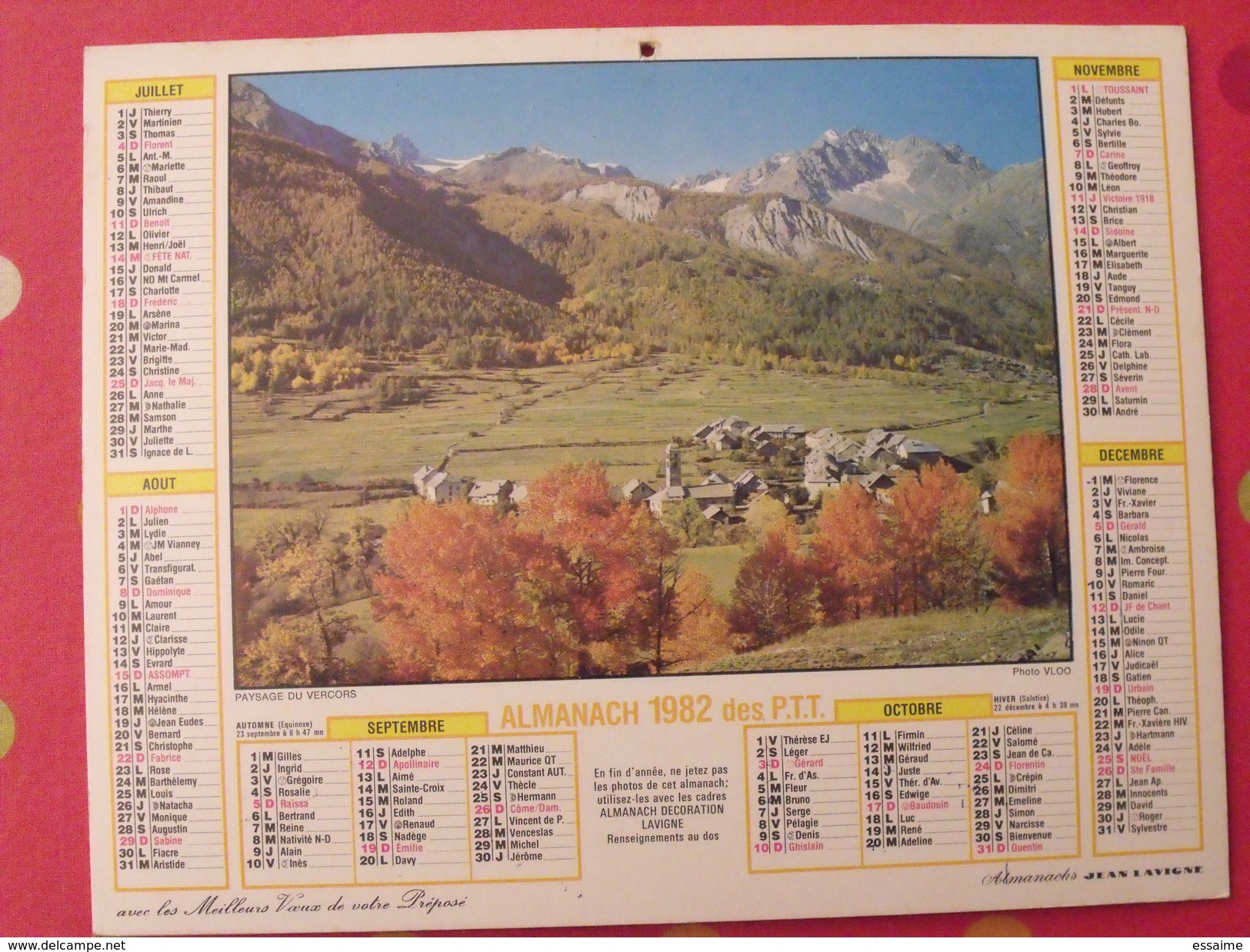 Almanach Des PTT. 1982. Mayenne Laval. Calendrier Poste, Postes Télégraphes. Vercors Savoie - Grand Format : 1971-80