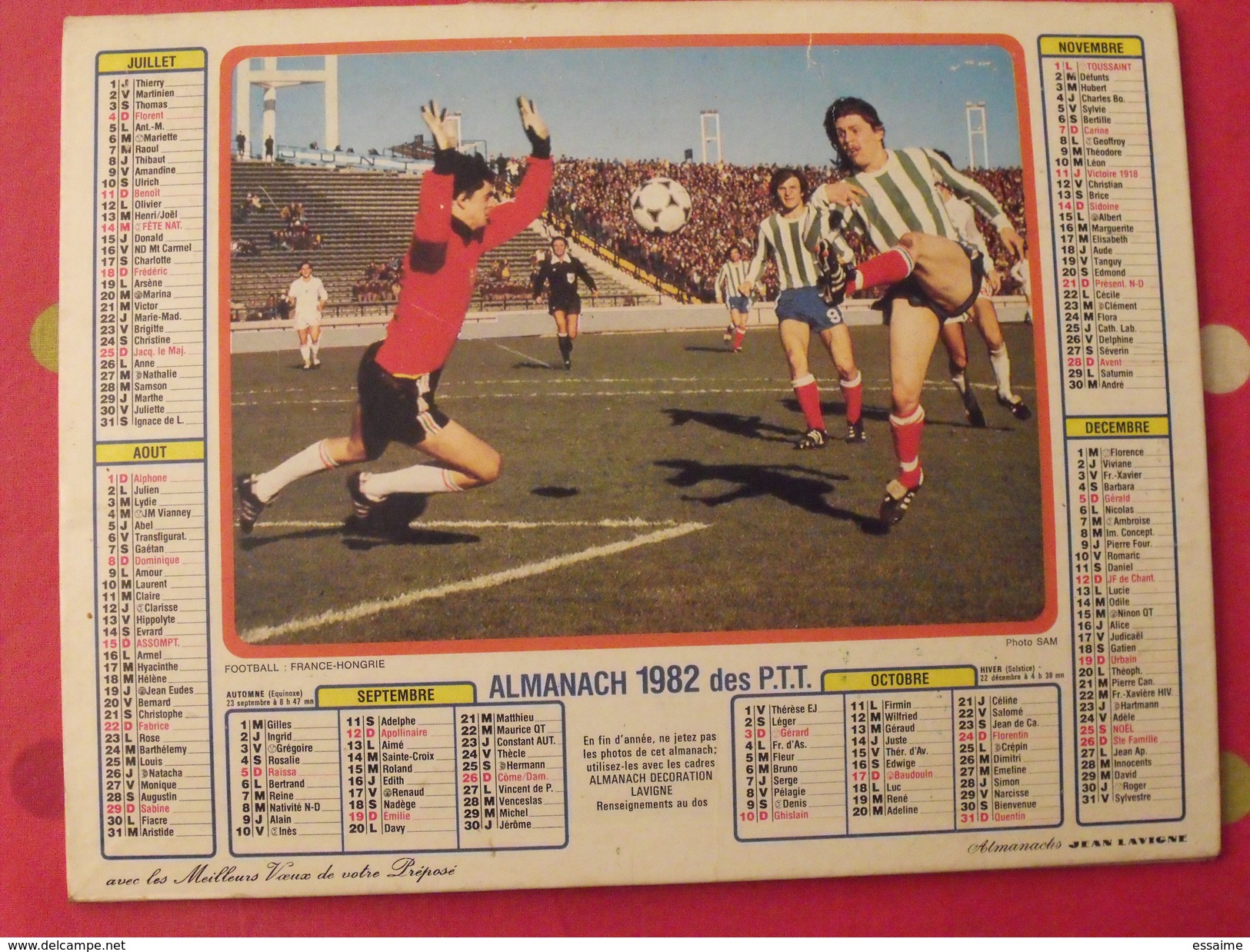 Almanach Des PTT. 1982. Mayenne Laval. Calendrier Poste, Postes Télégraphes. Rugby Football - Formato Grande : 1971-80