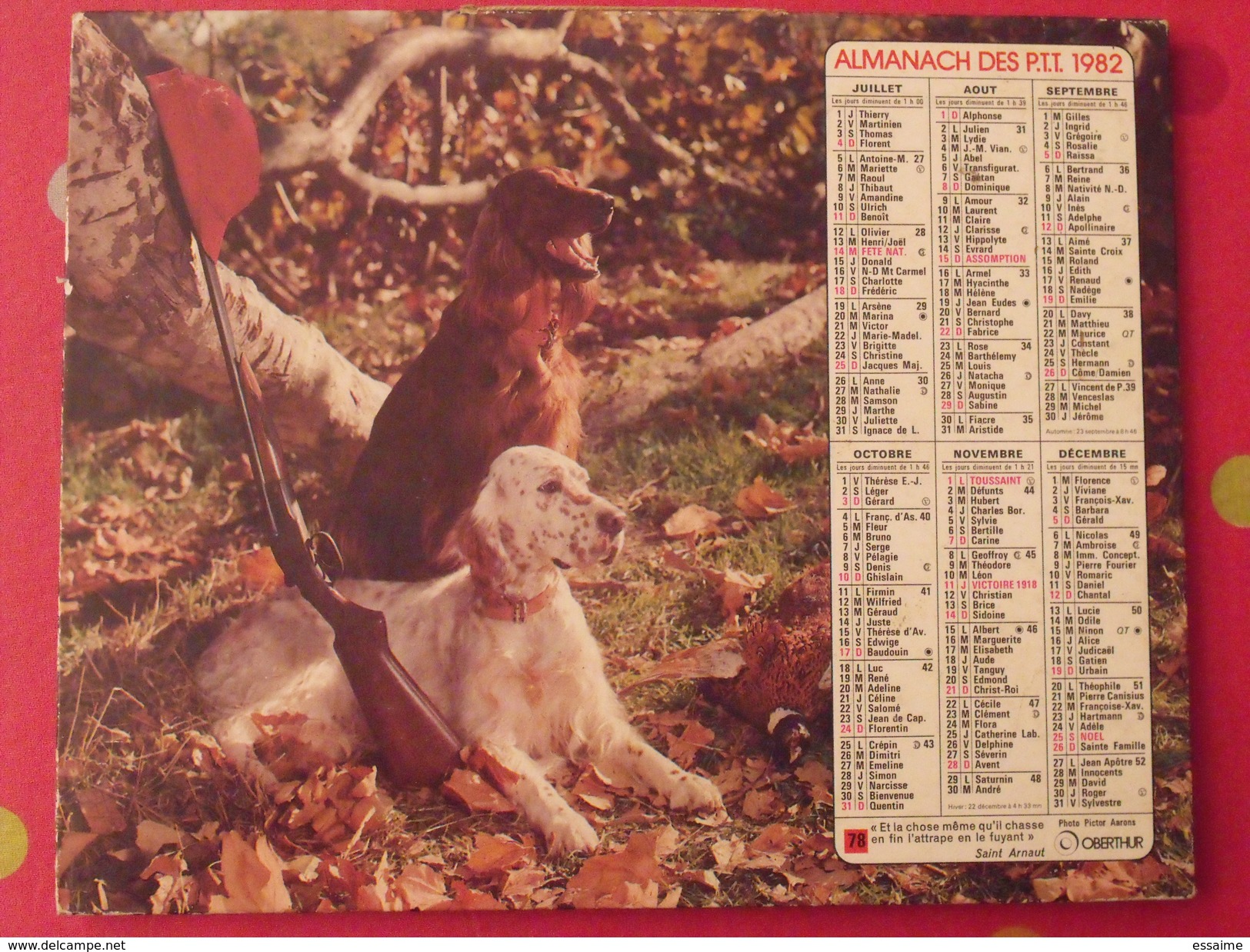 Almanach Des PTT. 1982. Mayenne Laval. Calendrier Poste, Postes Télégraphes. Chasse Chien - Big : 1971-80