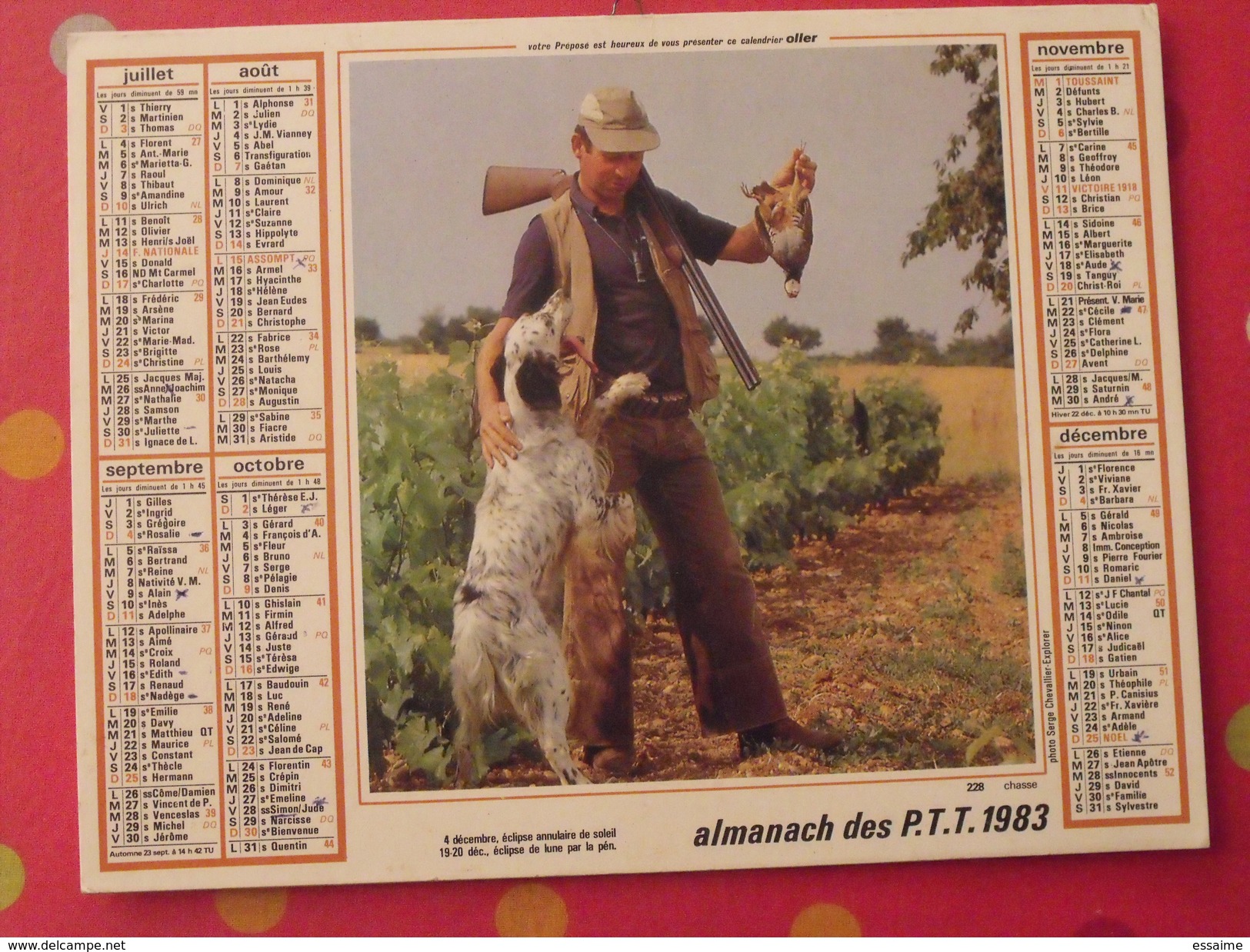 Almanach Des PTT. 1983. Mayenne Laval. Calendrier Poste, Postes Télégraphes. Chasse Pêche - Grossformat : 1971-80