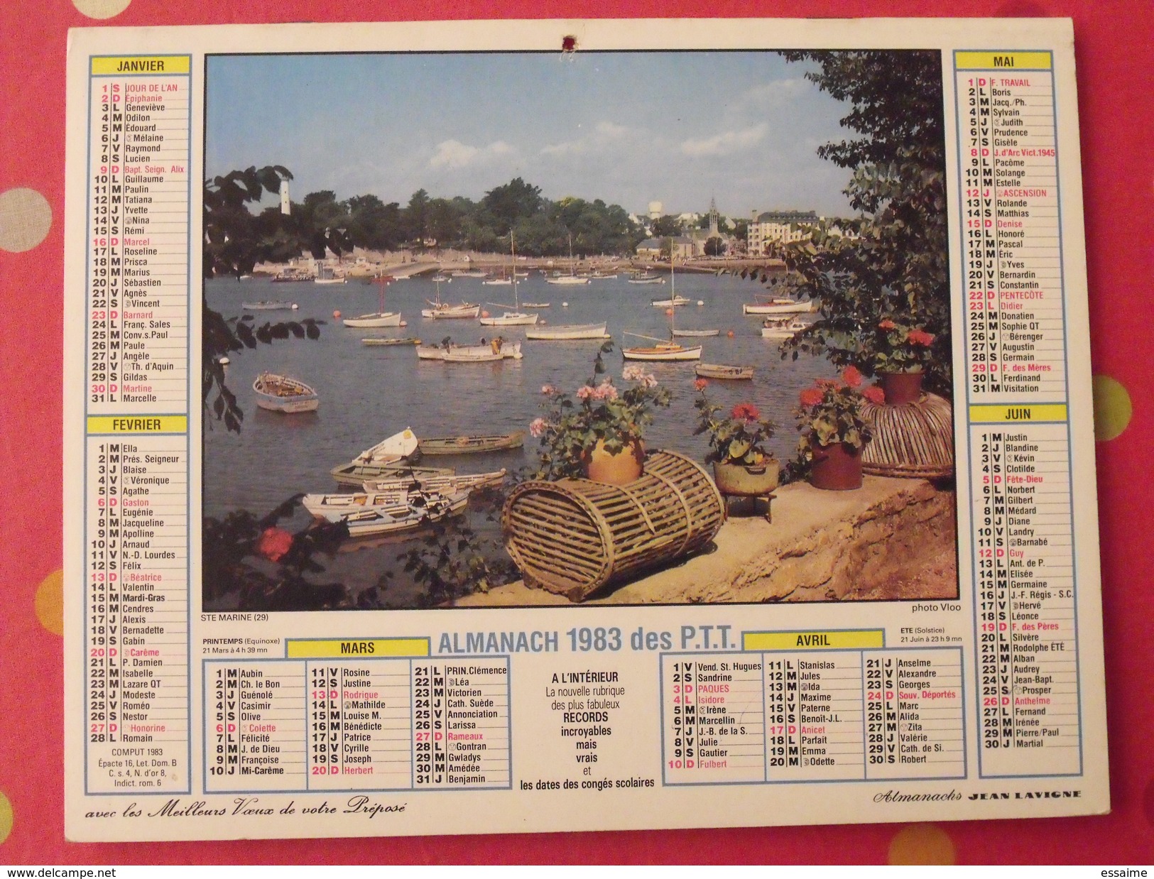 Almanach Des PTT. 1983. Mayenne Laval. Calendrier Poste, Postes Télégraphes. Antilles Ste Marine Finistère - Big : 1971-80