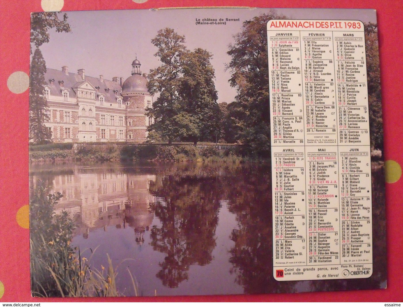 Almanach Des PTT. 1983. Mayenne Laval. Calendrier Poste, Postes Télégraphes. Château De Serrant - Grand Format : 1971-80