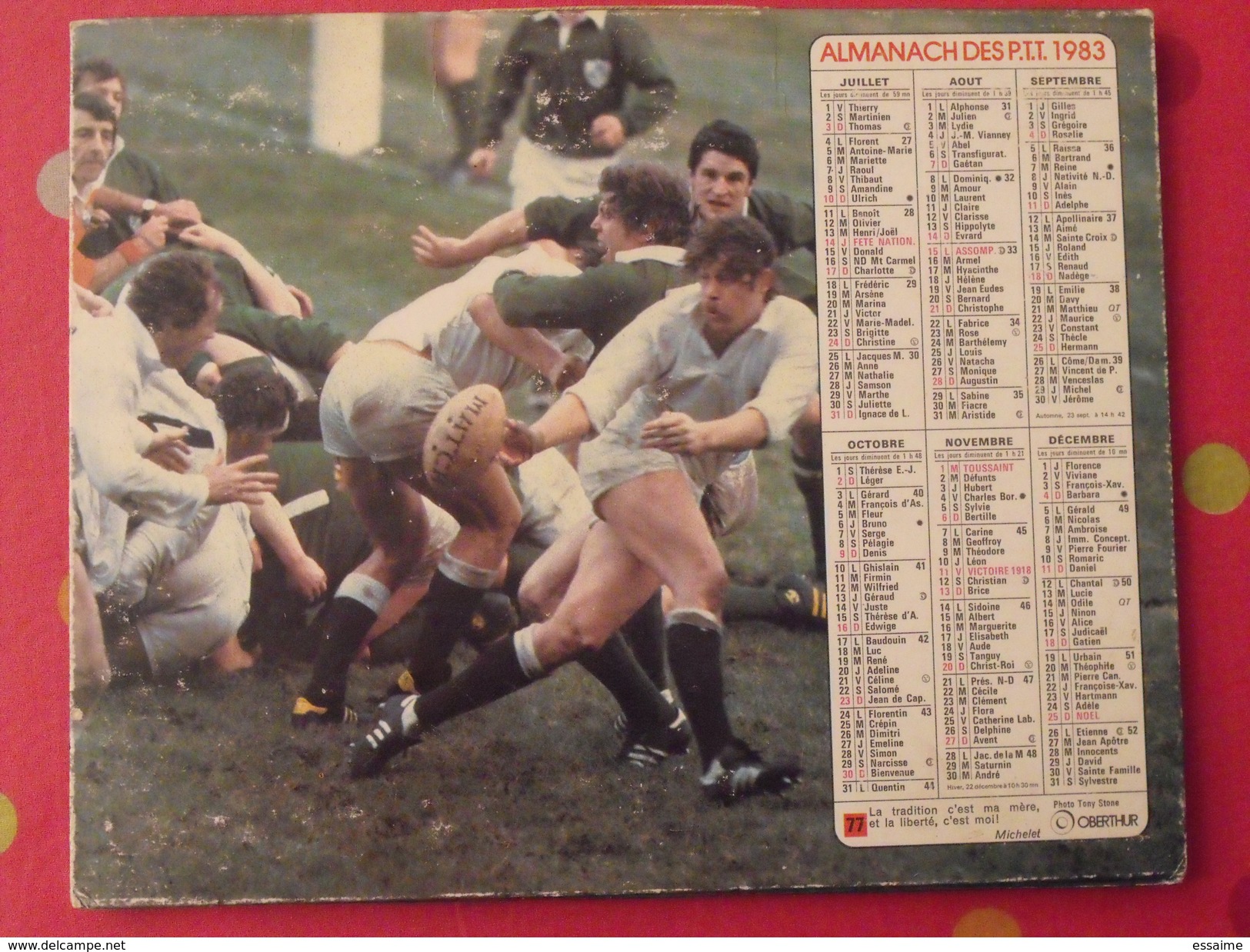 Almanach Des PTT. 1983. Mayenne Laval. Calendrier Poste, Postes Télégraphes. Rugby Football - Grand Format : 1971-80