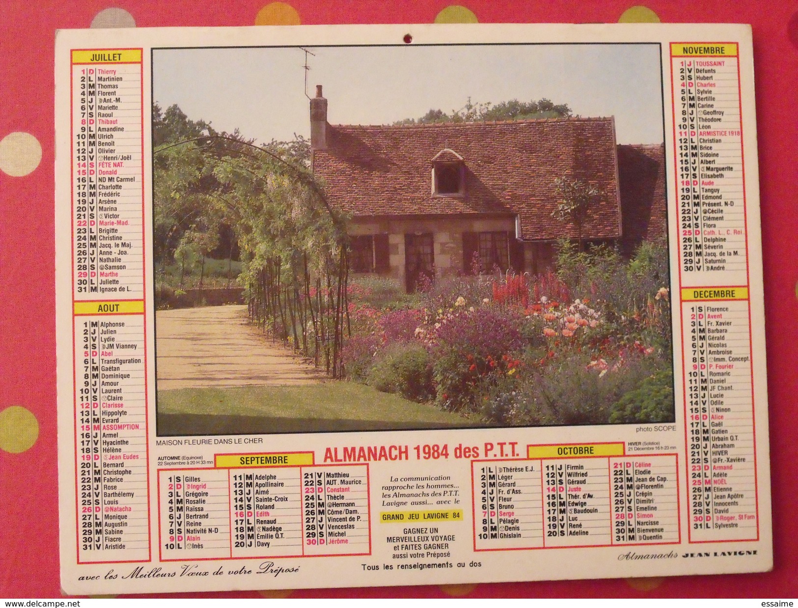 Almanach Des PTT. 1984. Mayenne Laval. Calendrier Poste, Postes Télégraphes. Cygne - Tamaño Grande : 1981-90