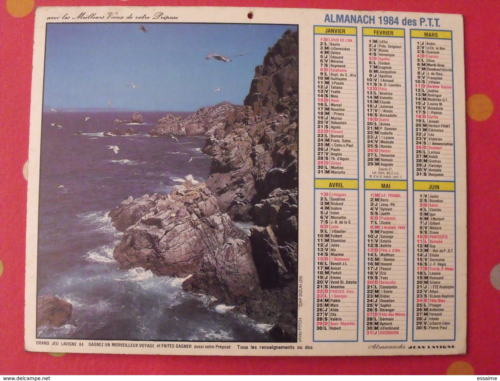Almanach Des PTT. 1984. Mayenne Laval. Calendrier Poste, Postes Télégraphes. Cap Sizun La Rochelle - Grand Format : 1981-90