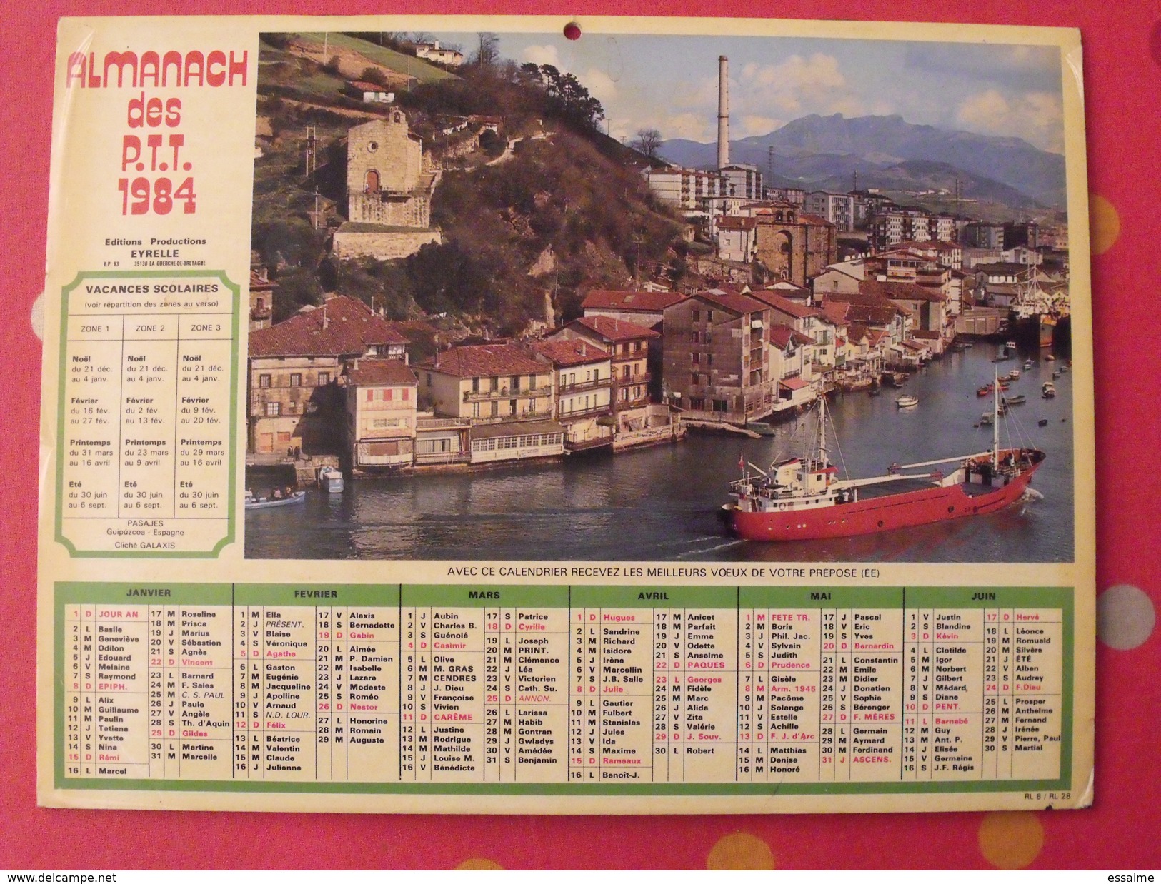 Almanach Des PTT. 1984. Mayenne Laval. Calendrier Poste, Postes Télégraphes. Maria Gern Allemagne Port - Tamaño Grande : 1981-90